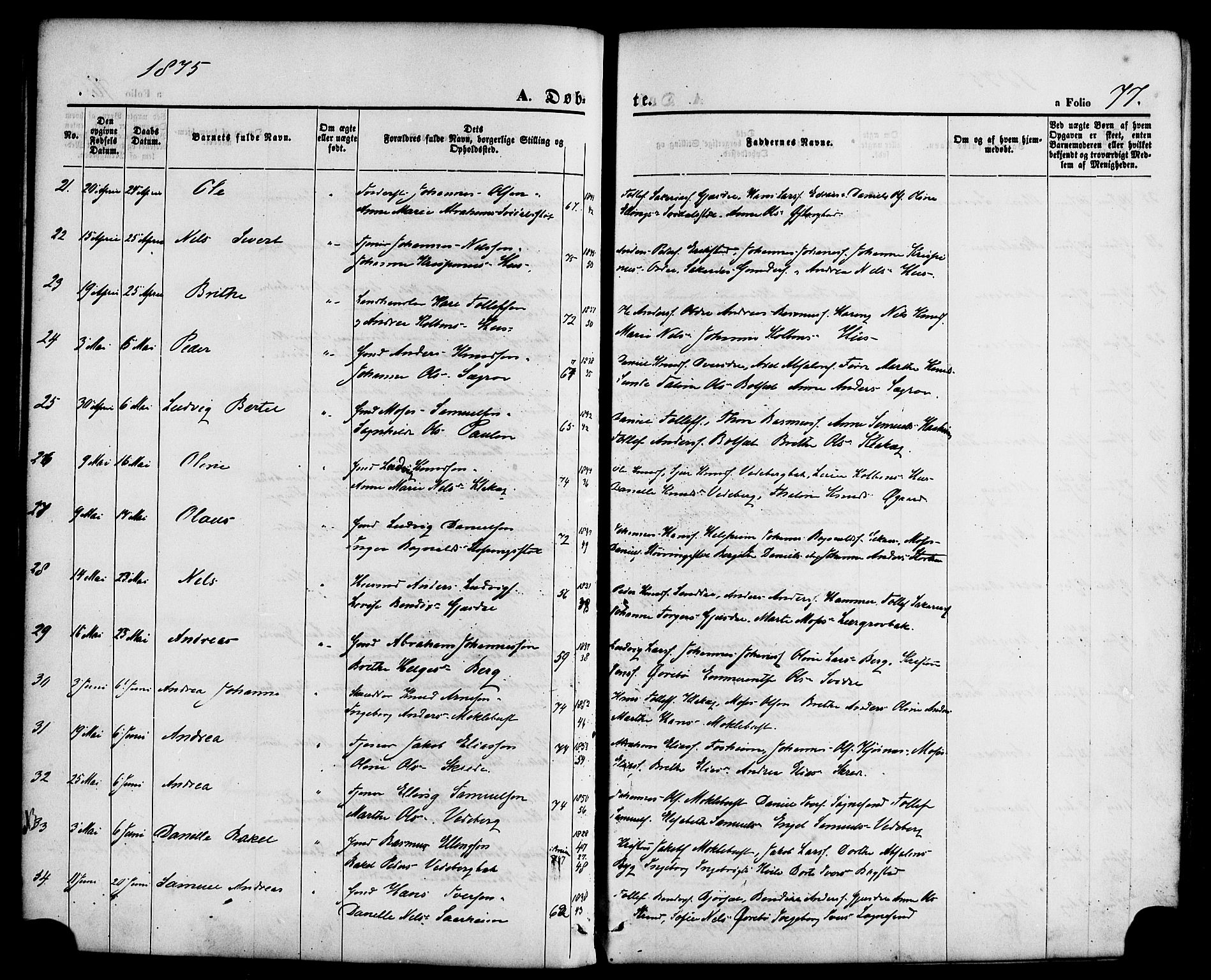 Jølster sokneprestembete, SAB/A-80701/H/Haa/Haaa/L0011: Parish register (official) no. A 11, 1866-1881, p. 77