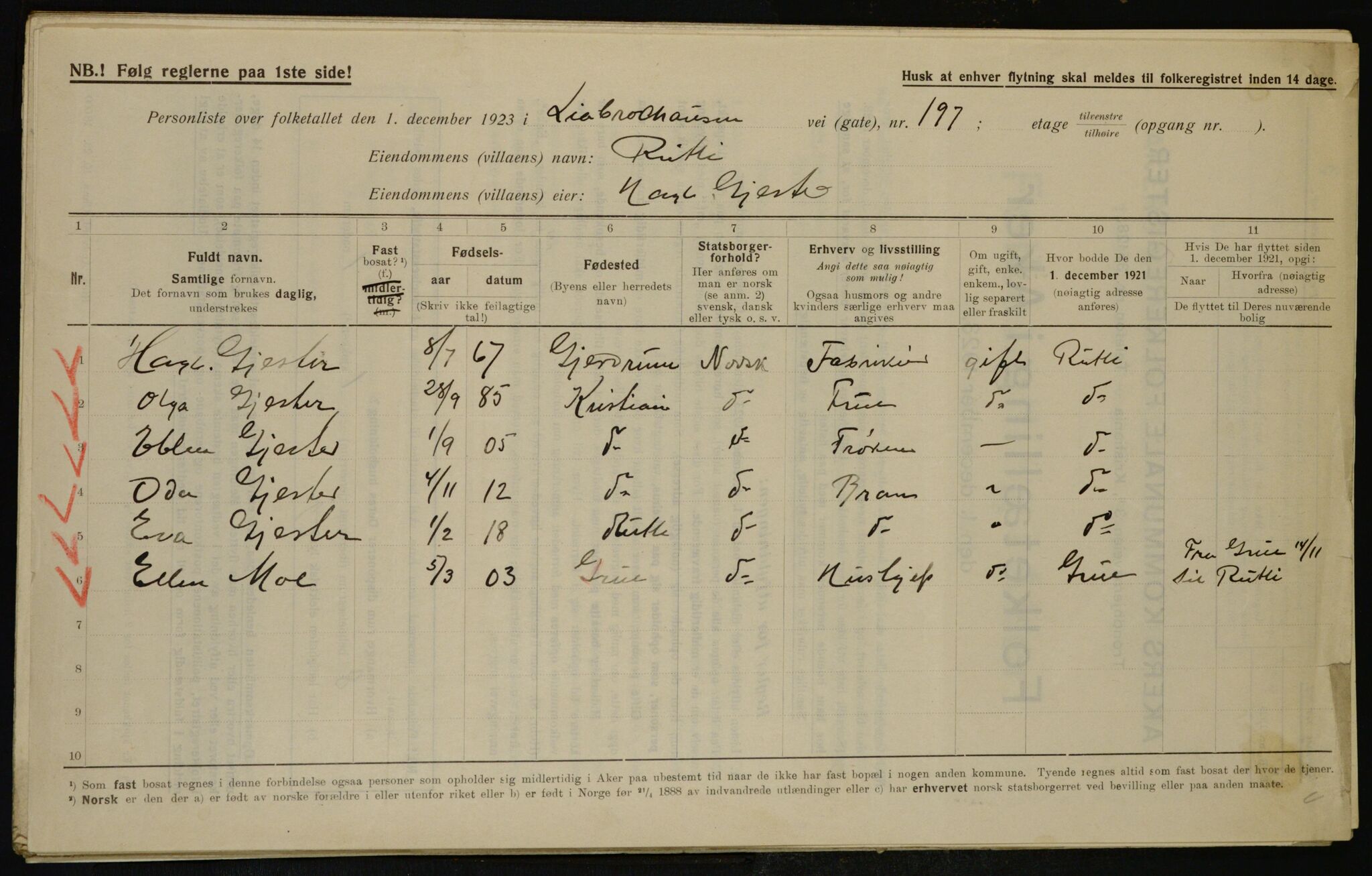 , Municipal Census 1923 for Aker, 1923, p. 41499