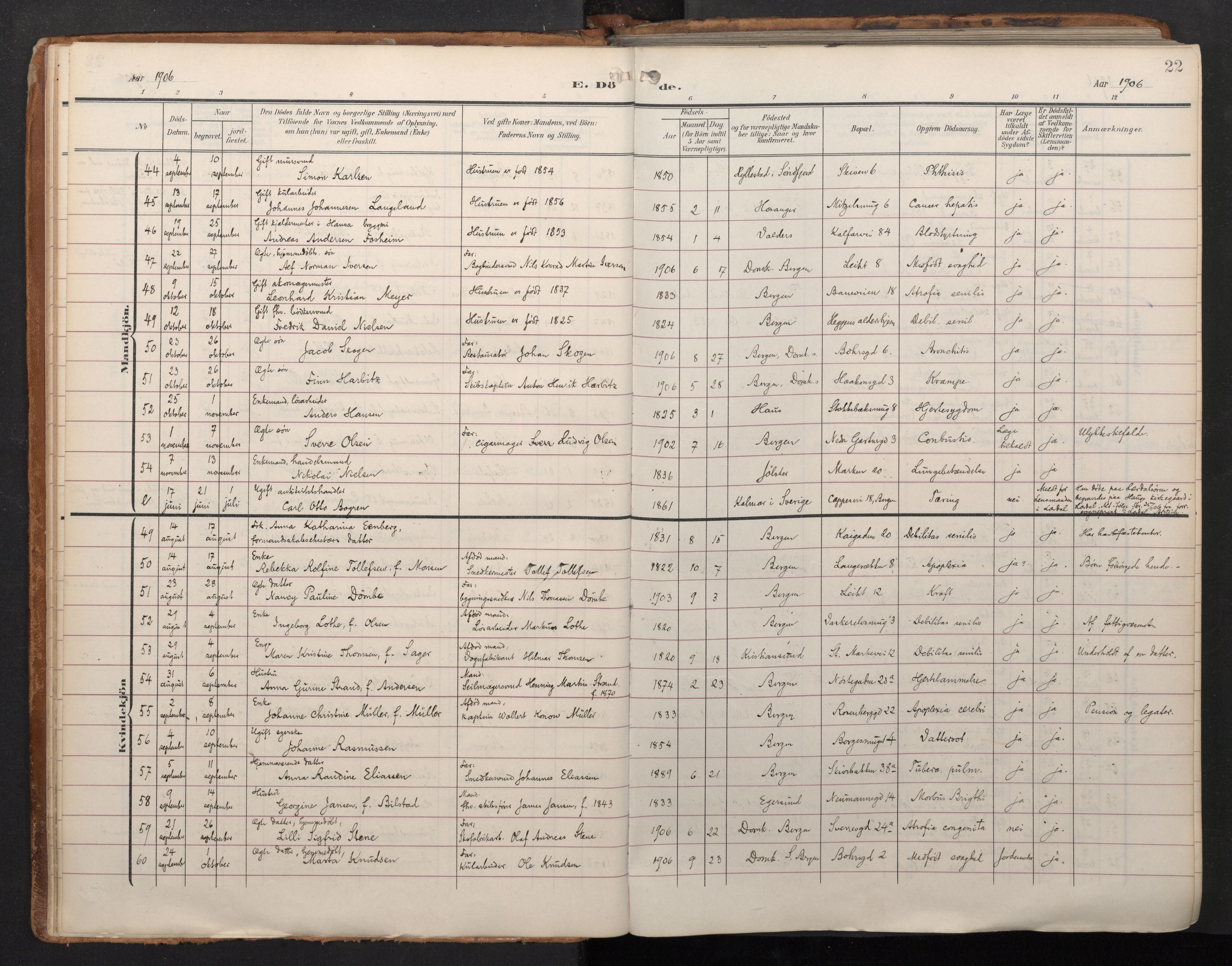 Domkirken sokneprestembete, SAB/A-74801/H/Haa/L0044: Parish register (official) no. E 6, 1904-1946, p. 21b-22a