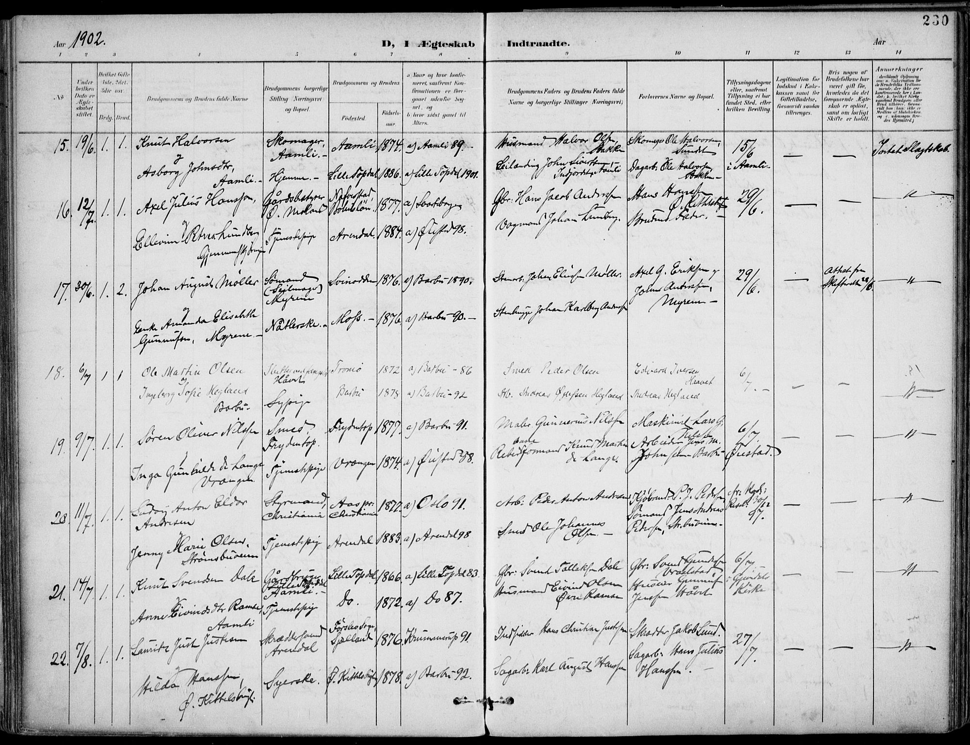 Barbu sokneprestkontor, AV/SAK-1111-0003/F/Fa/L0005: Parish register (official) no. A 5, 1899-1909, p. 230