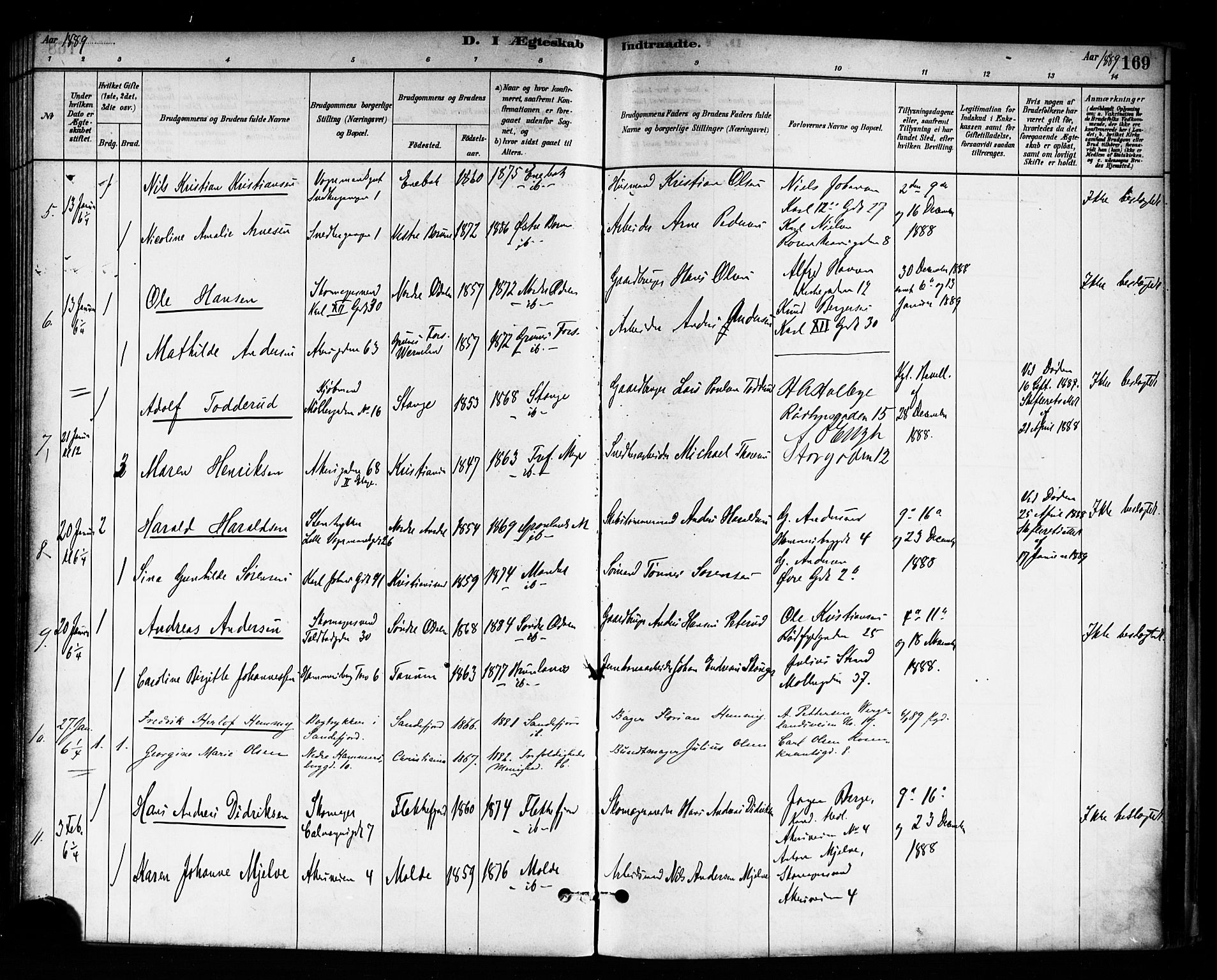 Trefoldighet prestekontor Kirkebøker, AV/SAO-A-10882/F/Fc/L0003: Parish register (official) no. III 3, 1881-1891, p. 169