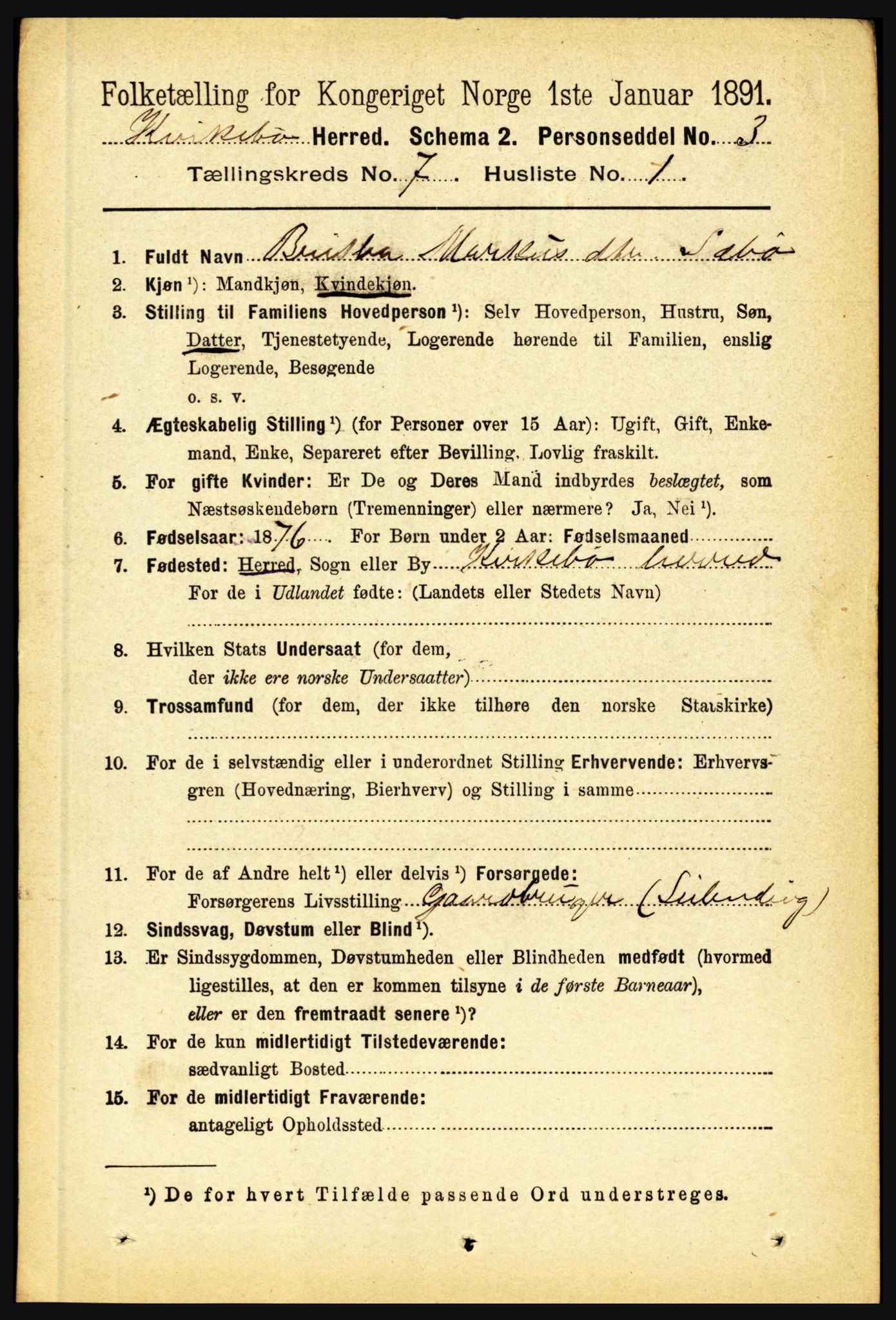 RA, 1891 census for 1416 Kyrkjebø, 1891, p. 1845