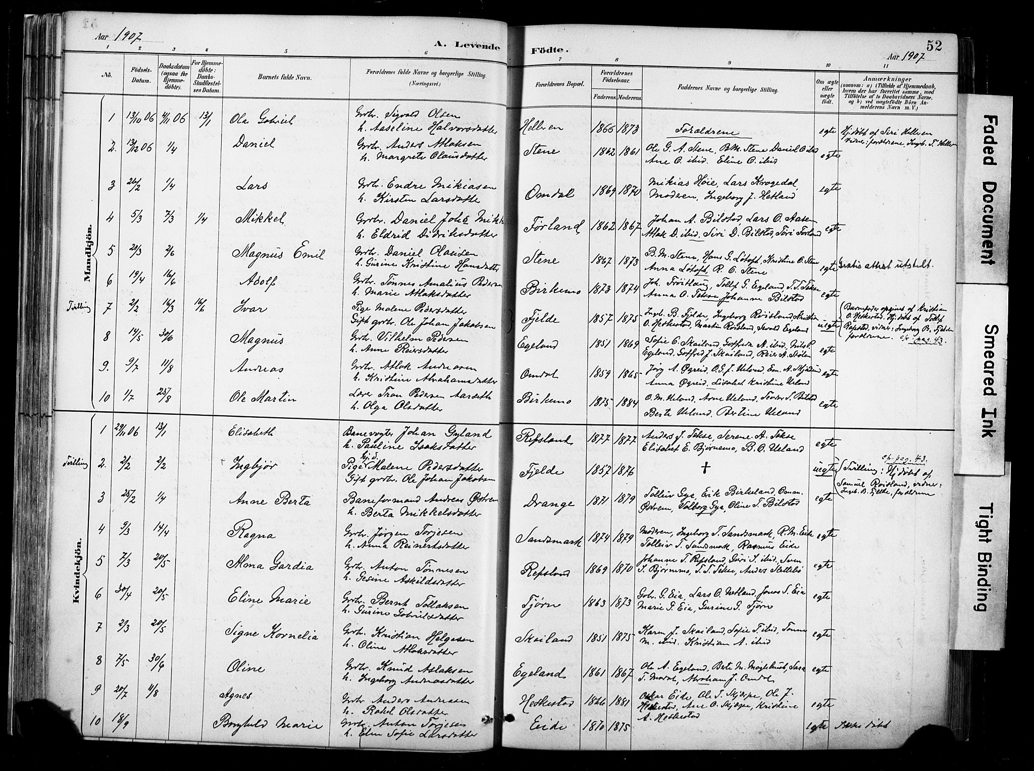 Lund sokneprestkontor, AV/SAST-A-101809/S06/L0012: Parish register (official) no. A 11, 1887-1921, p. 52