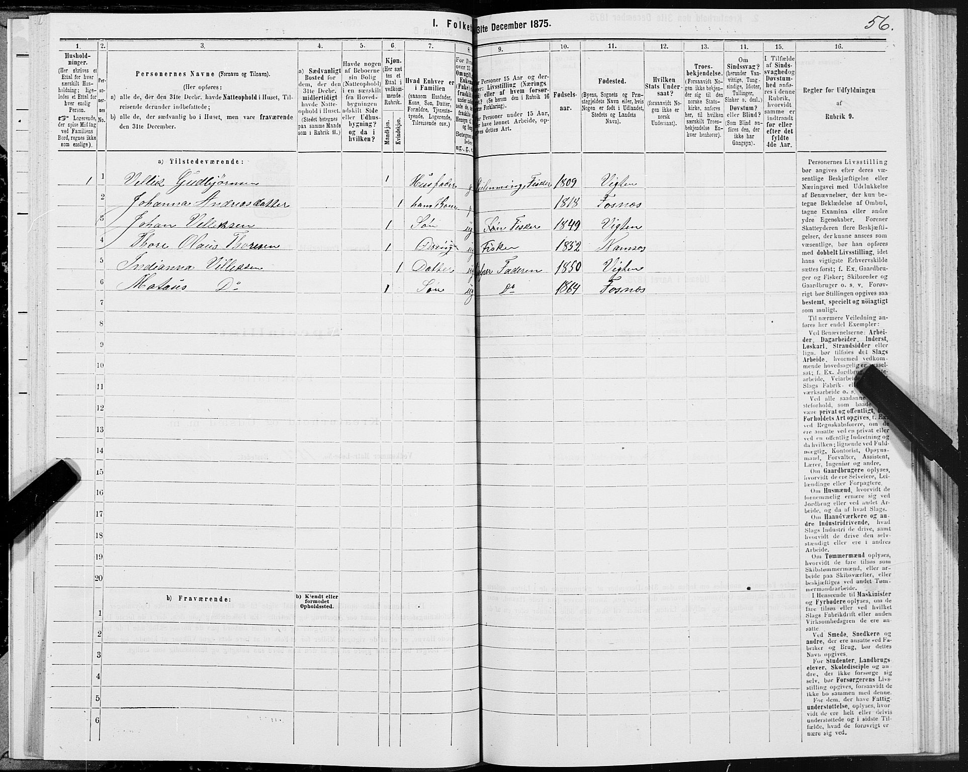 SAT, 1875 census for 1748P Fosnes, 1875, p. 1056