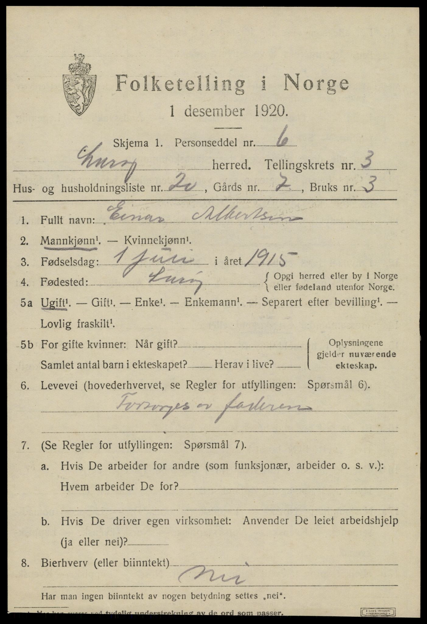 SAT, 1920 census for Lurøy, 1920, p. 2031