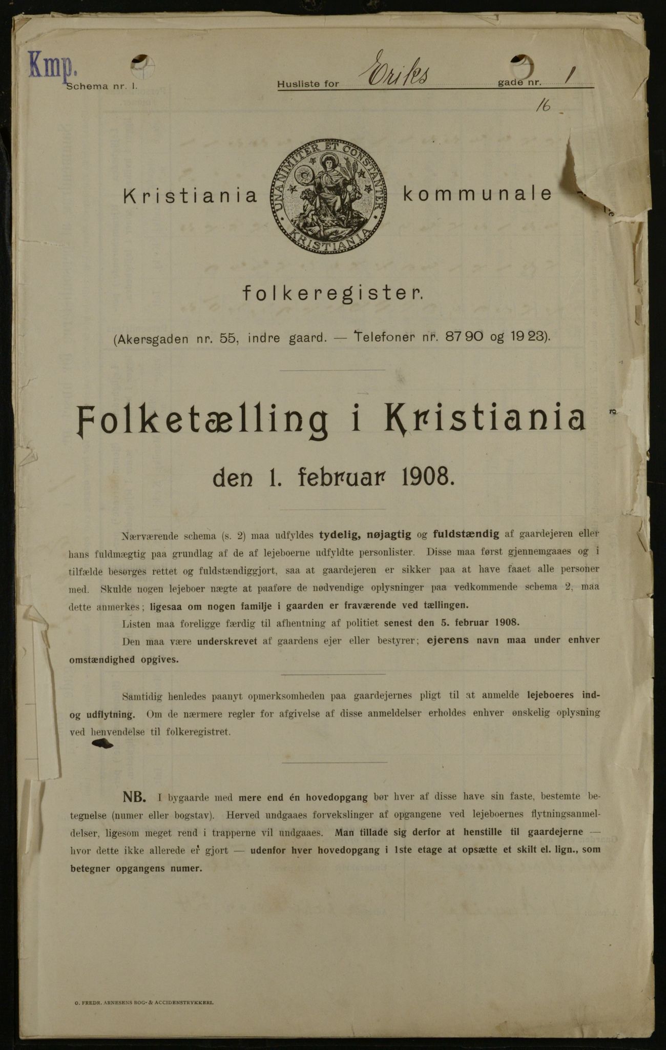 OBA, Municipal Census 1908 for Kristiania, 1908, p. 17914