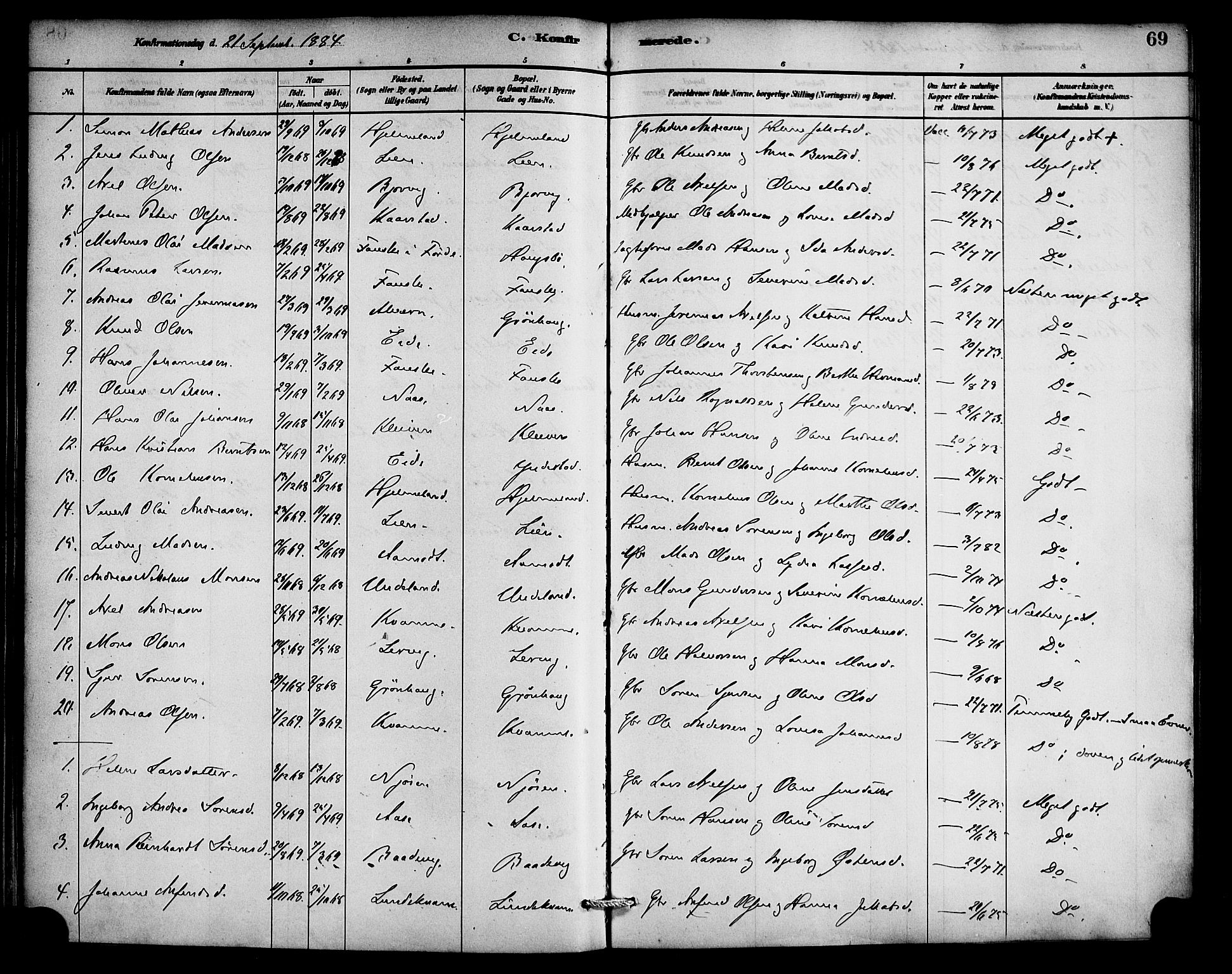 Gaular sokneprestembete, AV/SAB-A-80001/H/Haa: Parish register (official) no. C 1, 1882-1897, p. 69