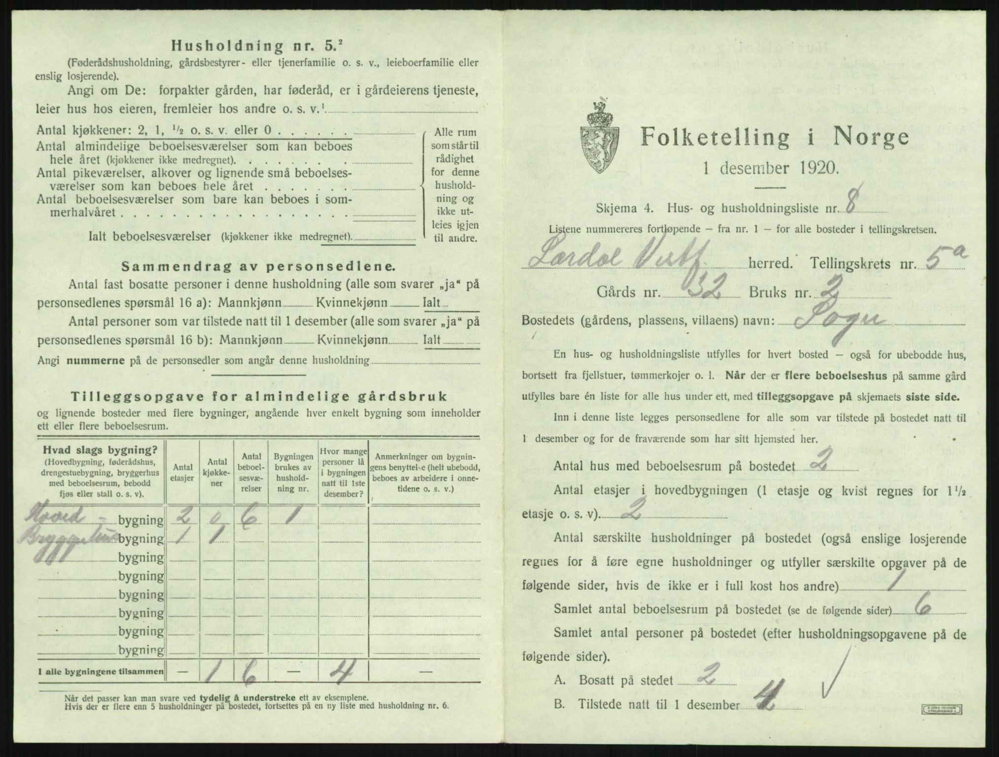 SAKO, 1920 census for Lardal, 1920, p. 695