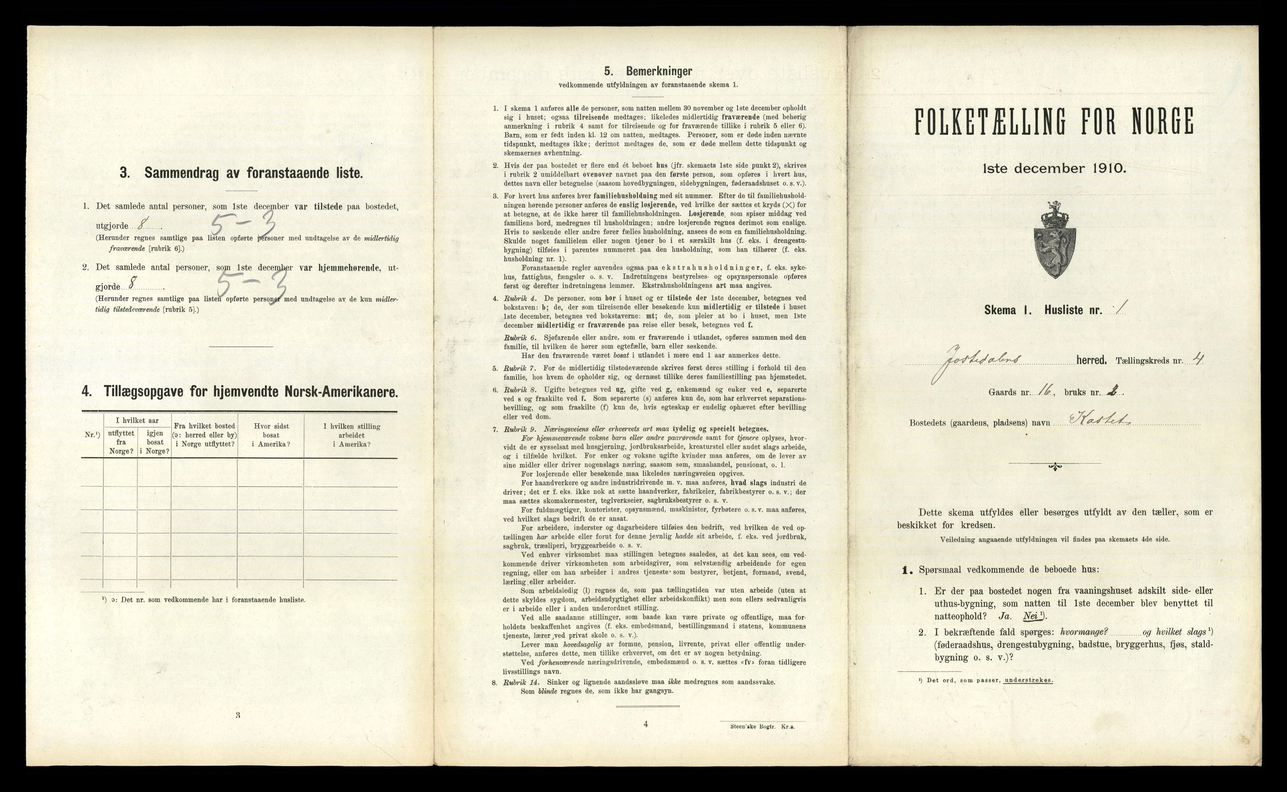 RA, 1910 census for Jostedal, 1910, p. 205