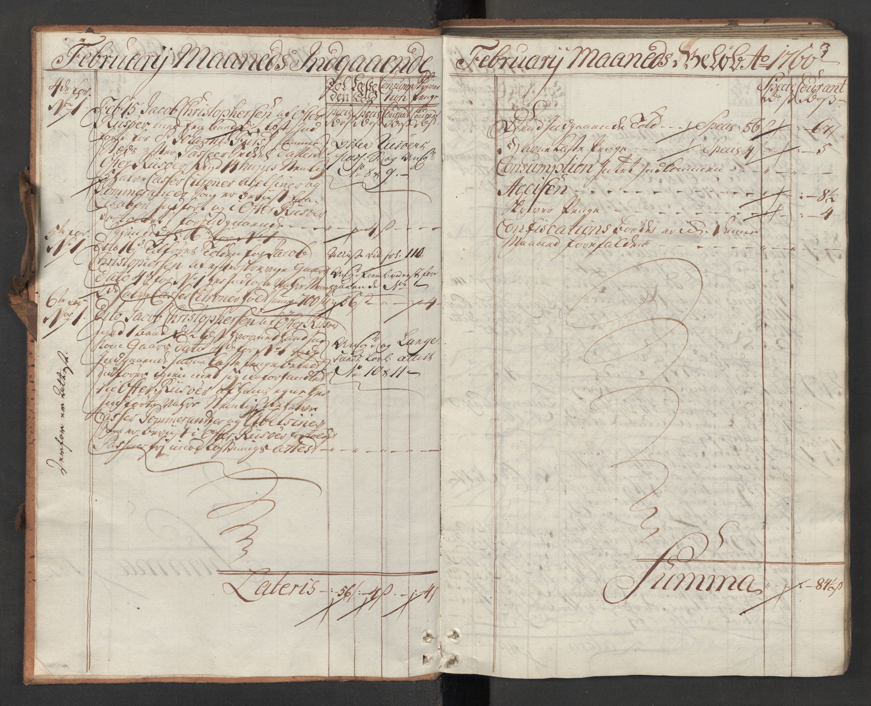 Generaltollkammeret, tollregnskaper, AV/RA-EA-5490/R13/L0028/0001: Tollregnskaper Kragerø / Inngående hovedtollbok, 1760, p. 2b-3a