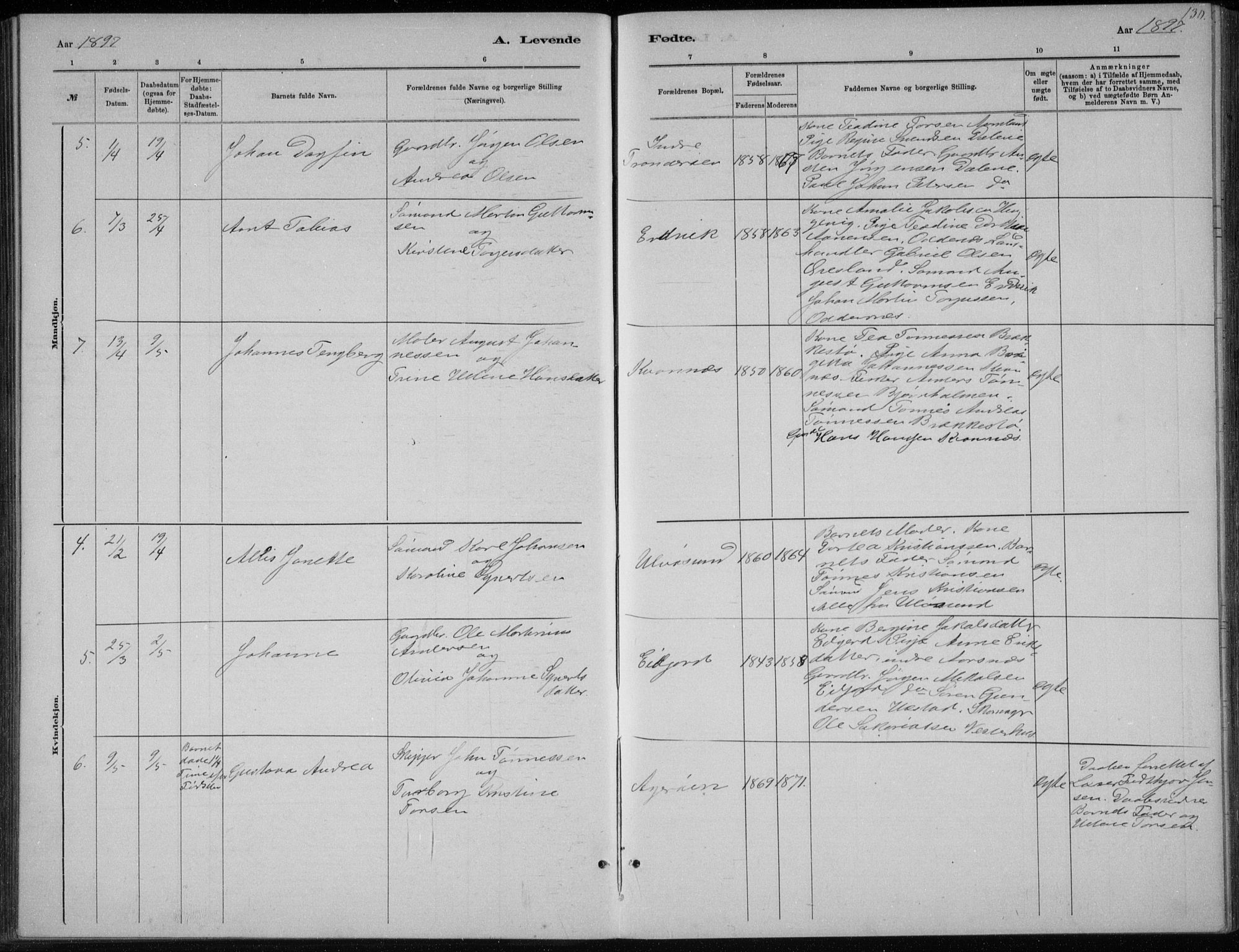 Høvåg sokneprestkontor, AV/SAK-1111-0025/F/Fb/L0004: Parish register (copy) no. B 4, 1883-1898, p. 130