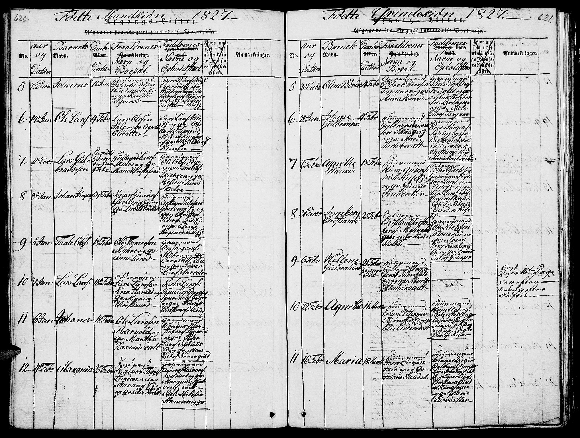 Nes prestekontor, Hedmark, SAH/PREST-020/L/La/L0003: Parish register (copy) no. 3, 1814-1831, p. 620-621