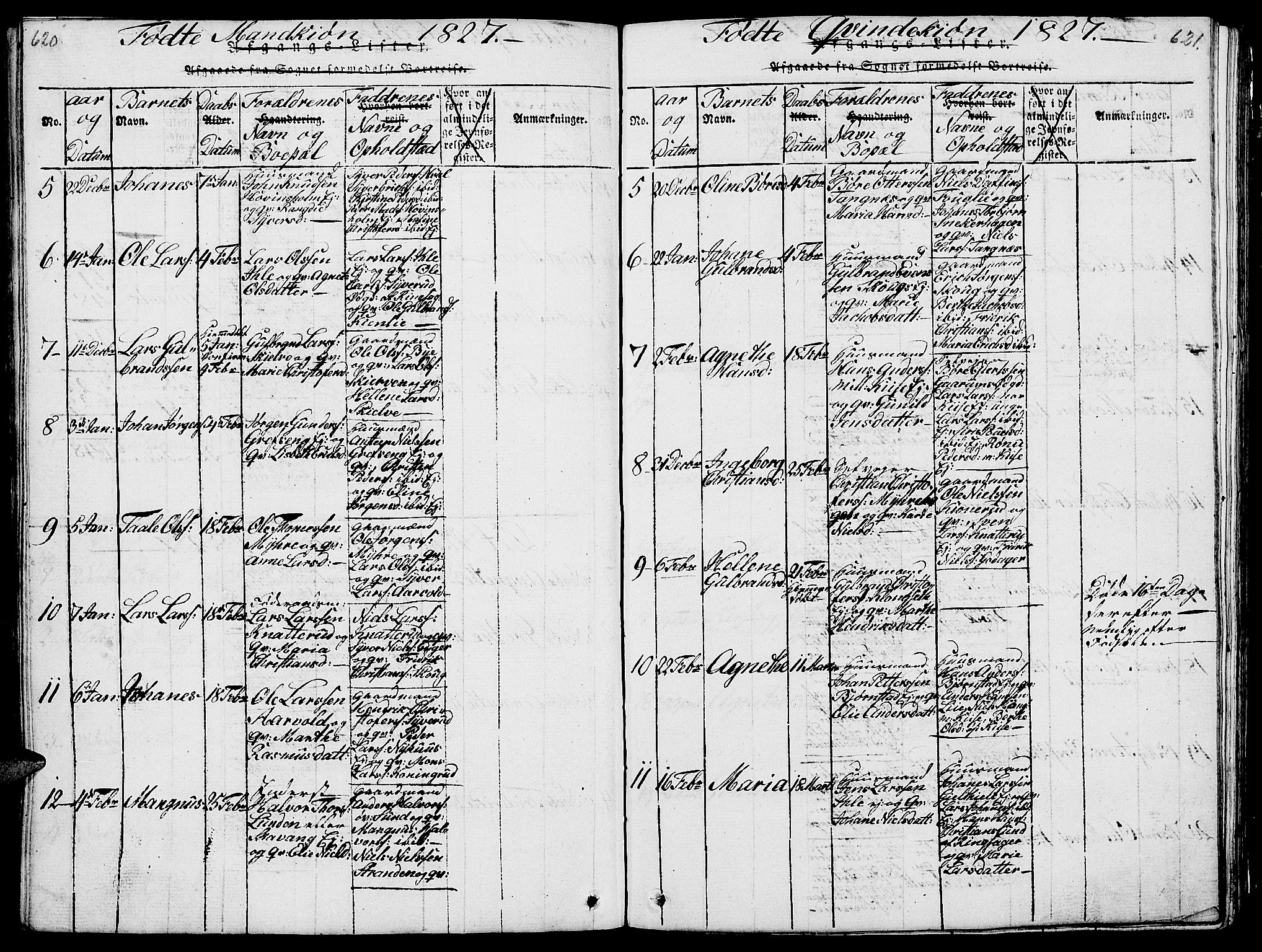 Nes prestekontor, Hedmark, AV/SAH-PREST-020/L/La/L0003: Parish register (copy) no. 3, 1814-1831, p. 620-621