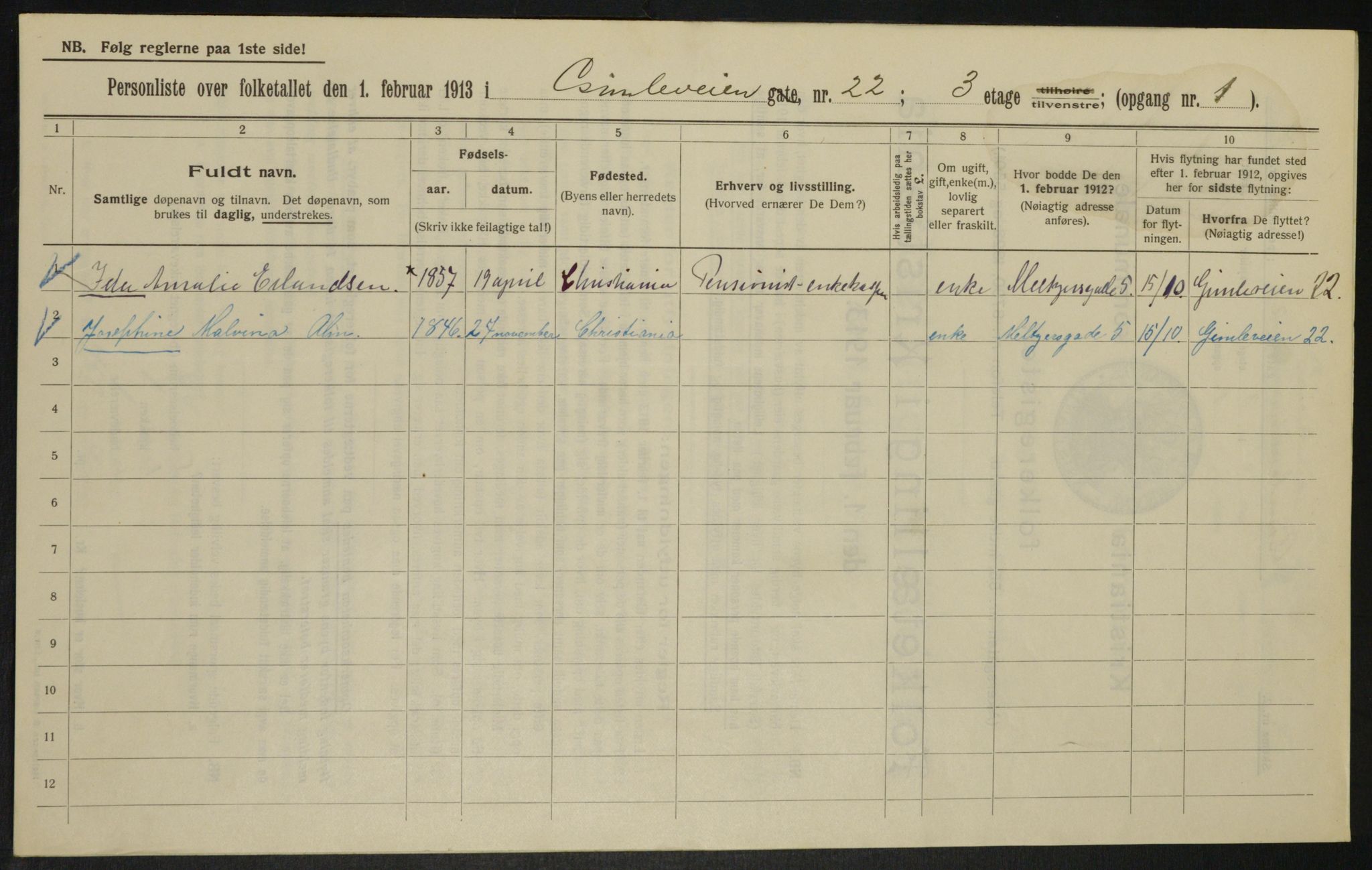 OBA, Municipal Census 1913 for Kristiania, 1913, p. 29385