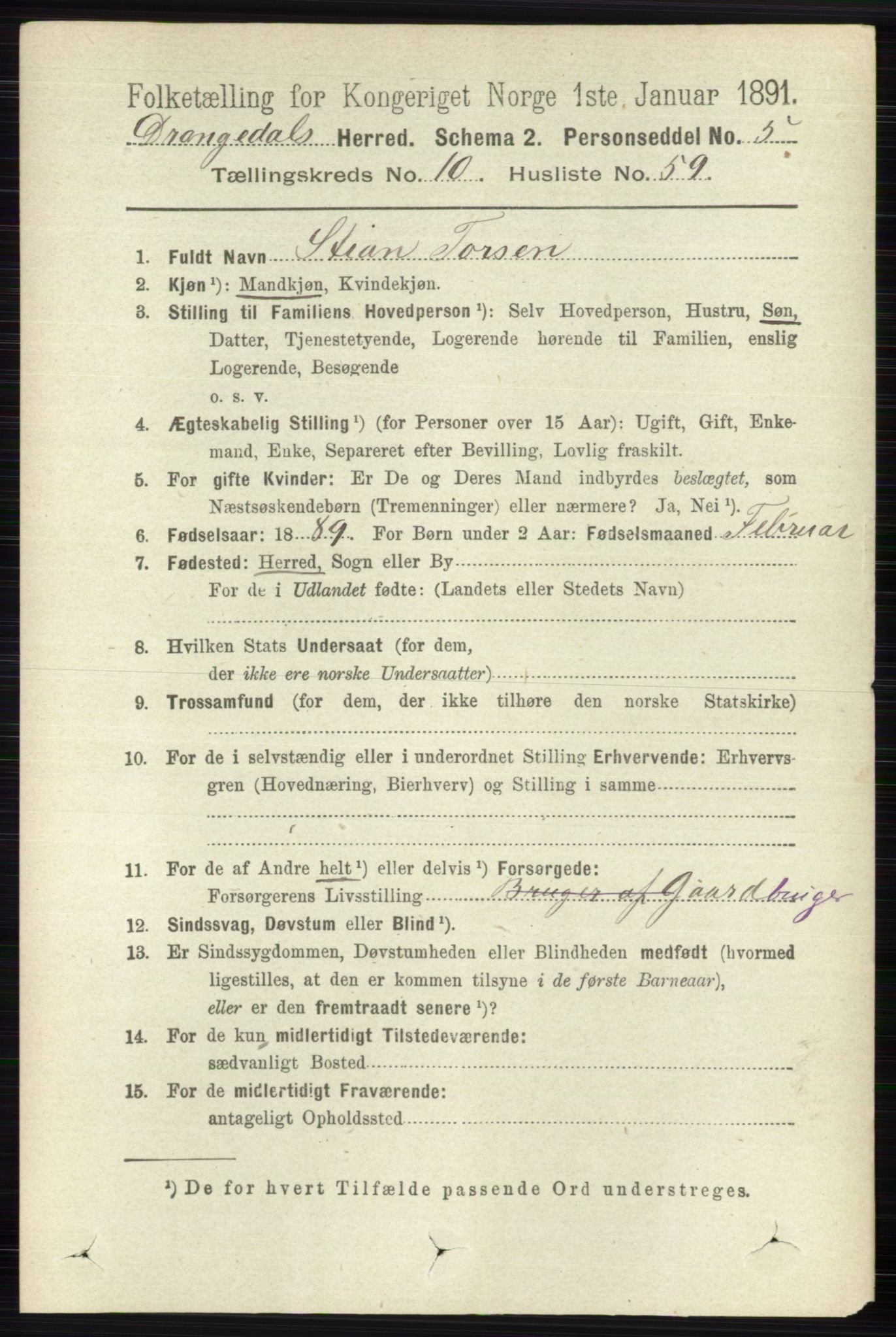 RA, 1891 census for 0817 Drangedal, 1891, p. 3798