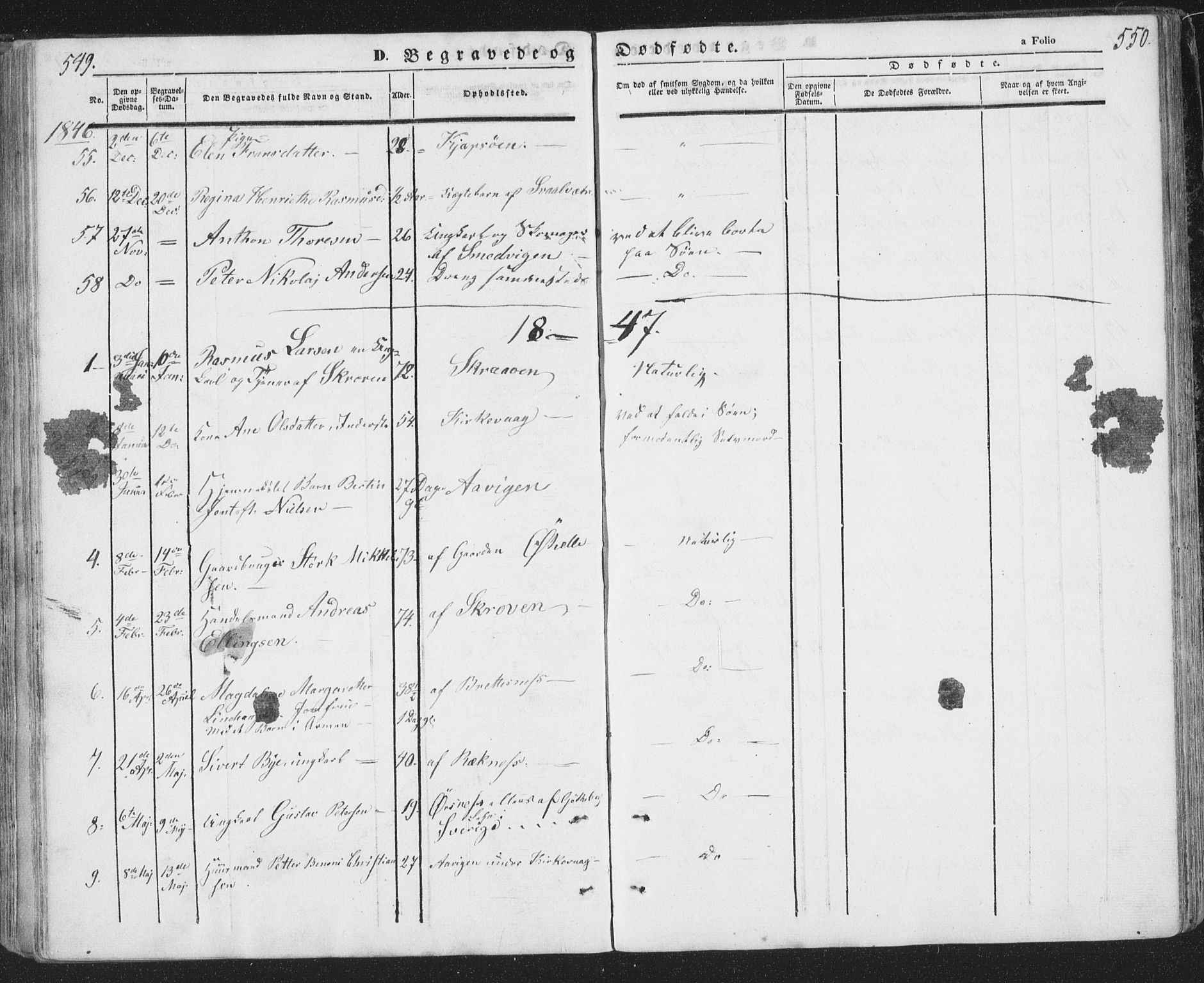 Ministerialprotokoller, klokkerbøker og fødselsregistre - Nordland, AV/SAT-A-1459/874/L1072: Parish register (copy) no. 874C01, 1843-1859, p. 549-550