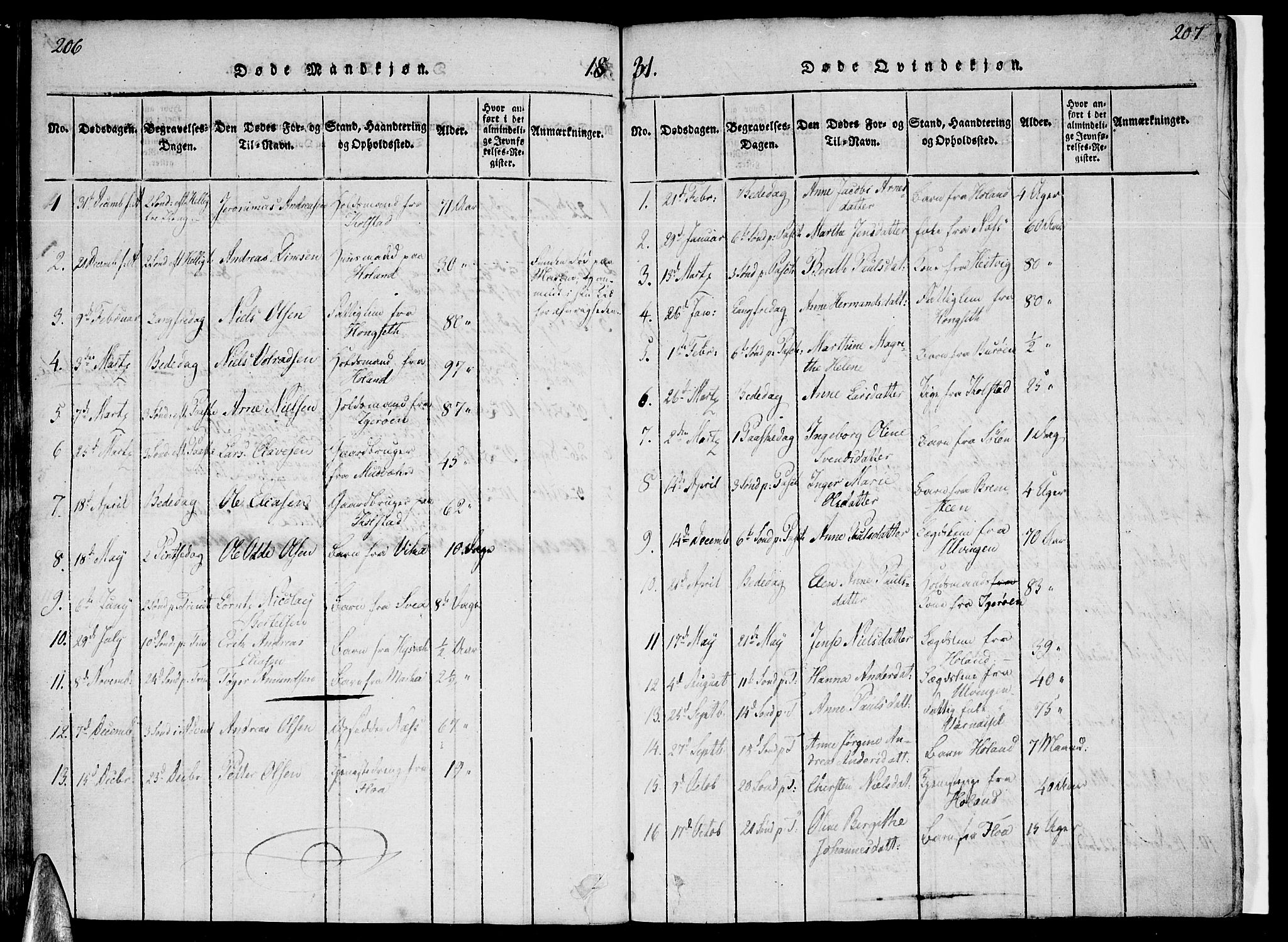 Ministerialprotokoller, klokkerbøker og fødselsregistre - Nordland, AV/SAT-A-1459/816/L0239: Parish register (official) no. 816A05, 1820-1845, p. 206-207