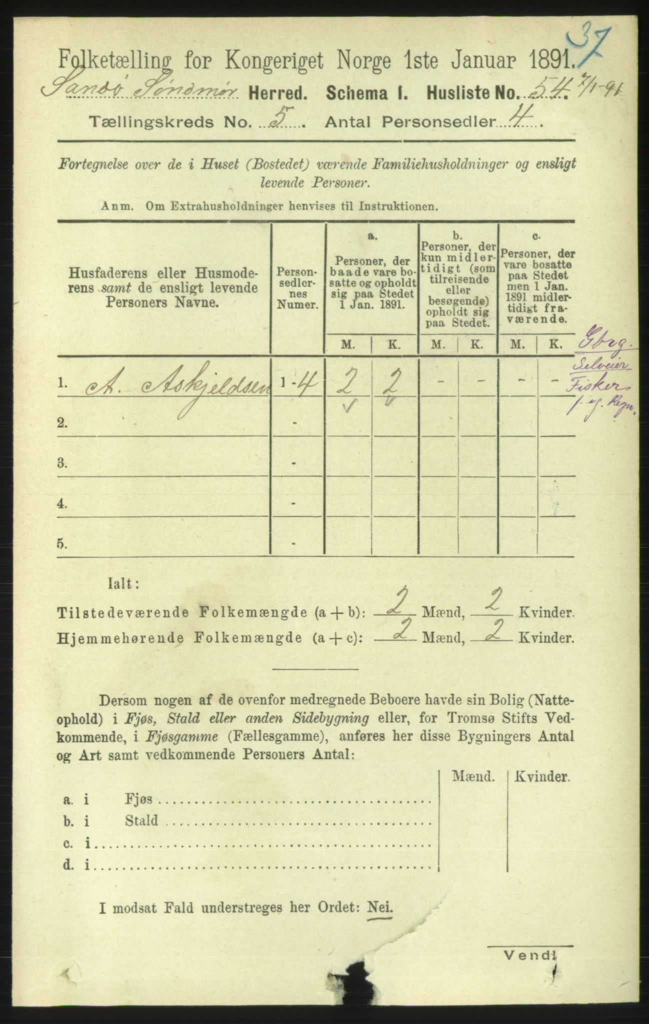 RA, 1891 census for 1514 Sande, 1891, p. 703
