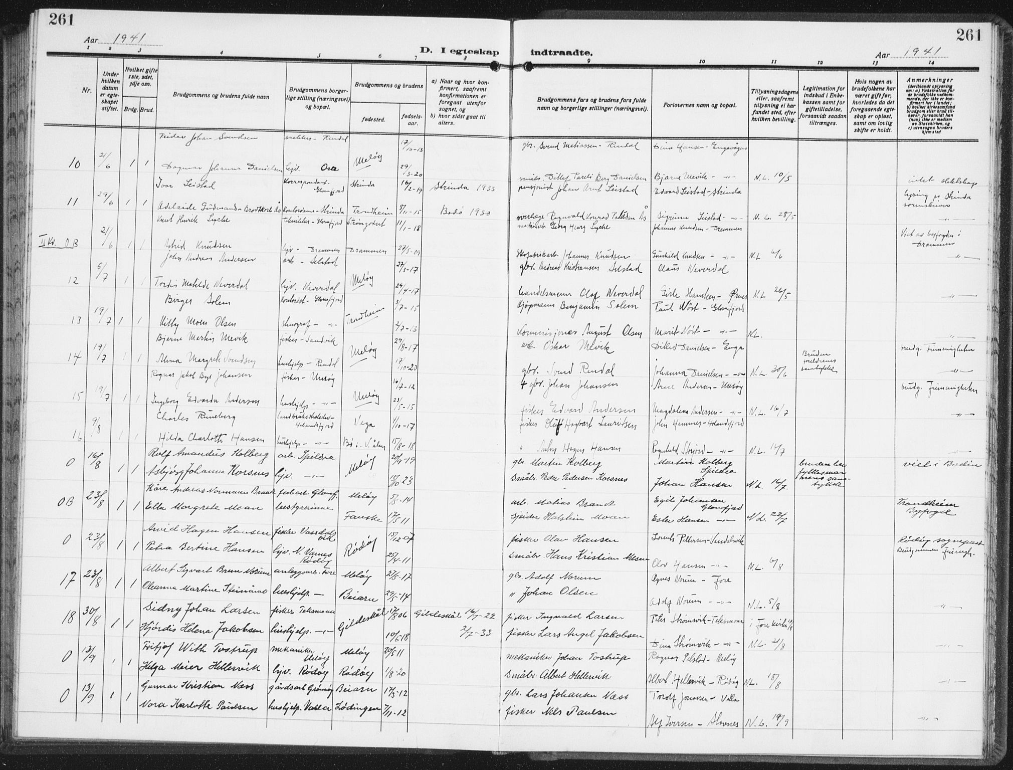 Ministerialprotokoller, klokkerbøker og fødselsregistre - Nordland, AV/SAT-A-1459/843/L0640: Parish register (copy) no. 843C09, 1925-1941, p. 261