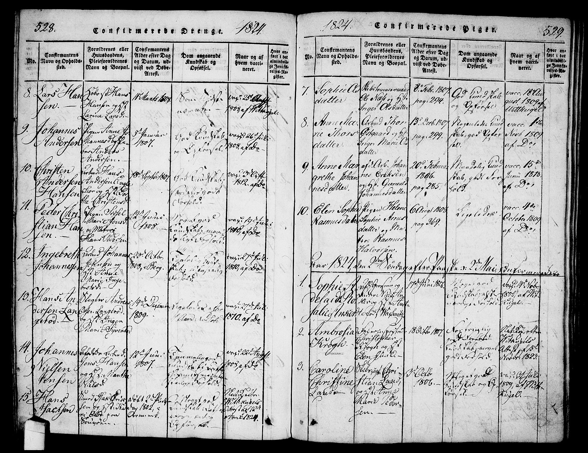 Halden prestekontor Kirkebøker, AV/SAO-A-10909/G/Ga/L0001: Parish register (copy) no. 1, 1815-1833, p. 528-529