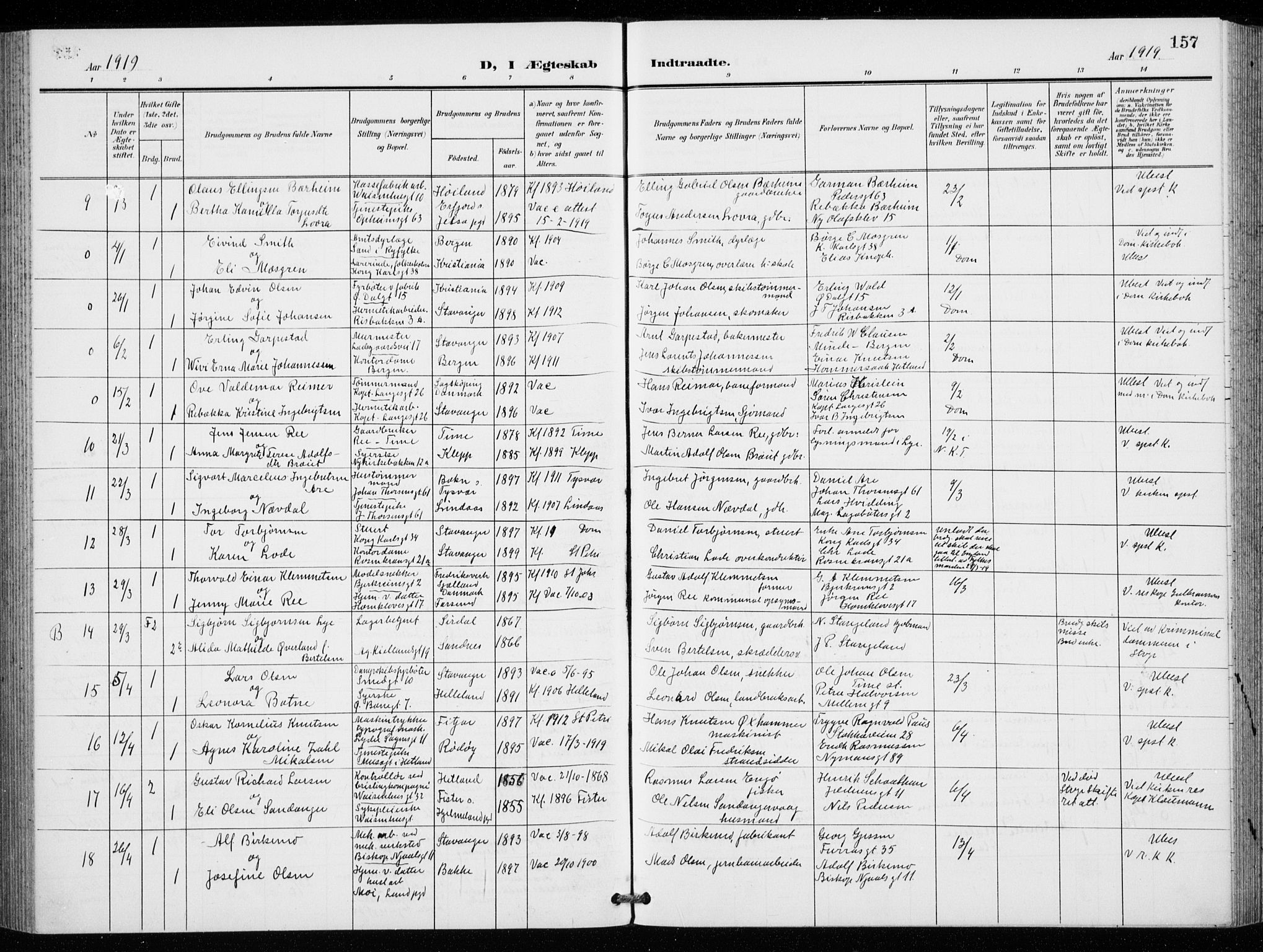 St. Petri sokneprestkontor, AV/SAST-A-101813/001/30/30BB/L0009: Parish register (copy) no. B 9, 1902-1935, p. 157