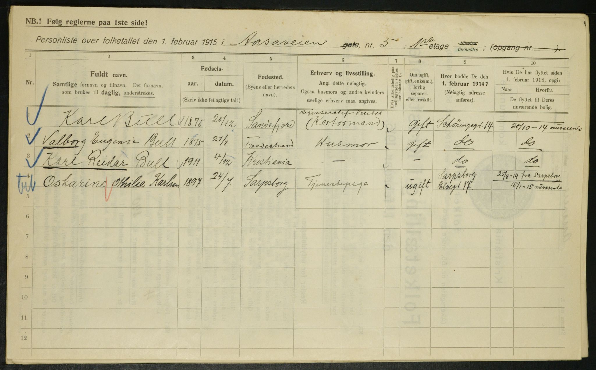 OBA, Municipal Census 1915 for Kristiania, 1915, p. 131490