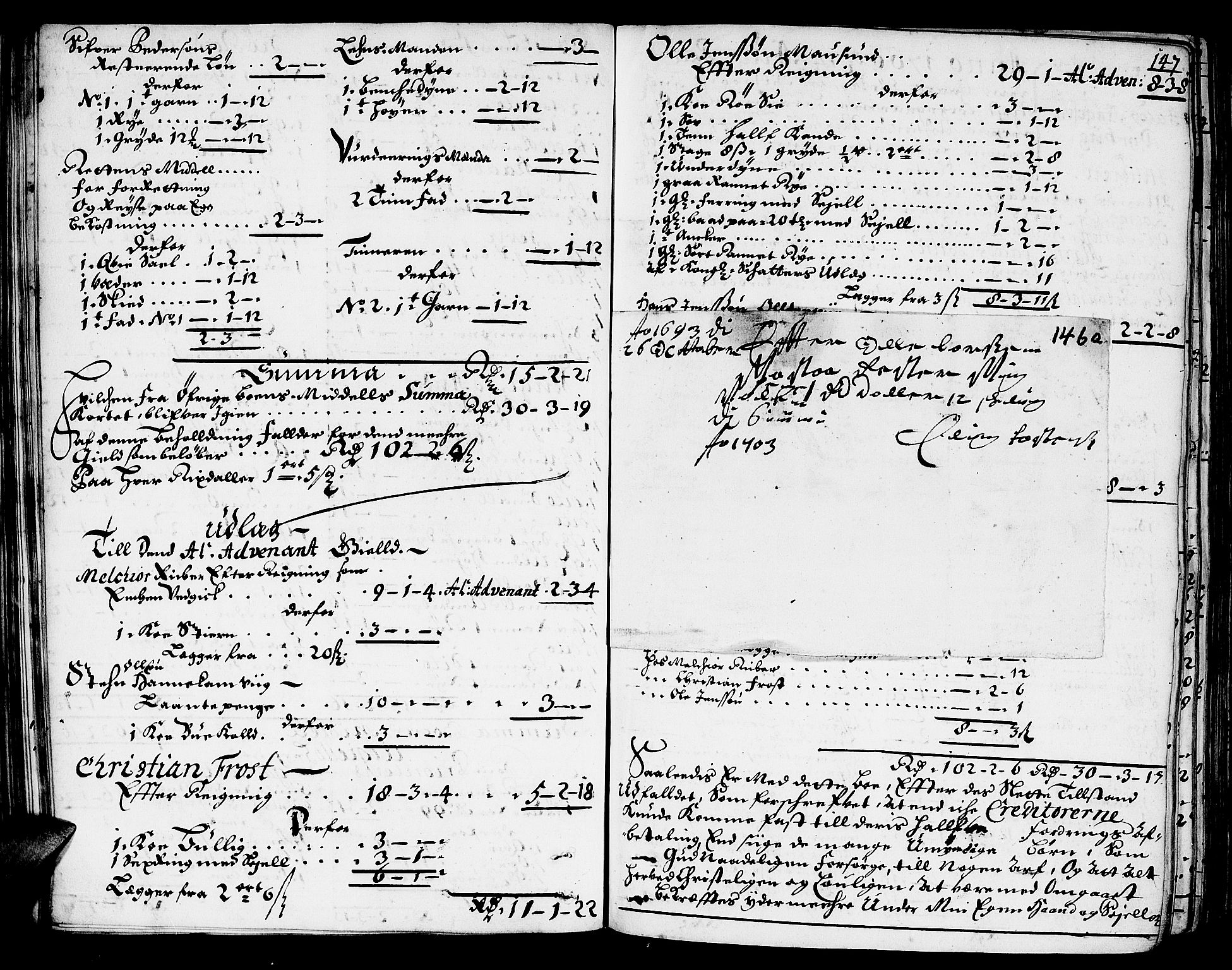 Fosen sorenskriveri, AV/SAT-A-1107/1/3/3A/L0003: Skifteprotokoll, 1696-1709, p. 147