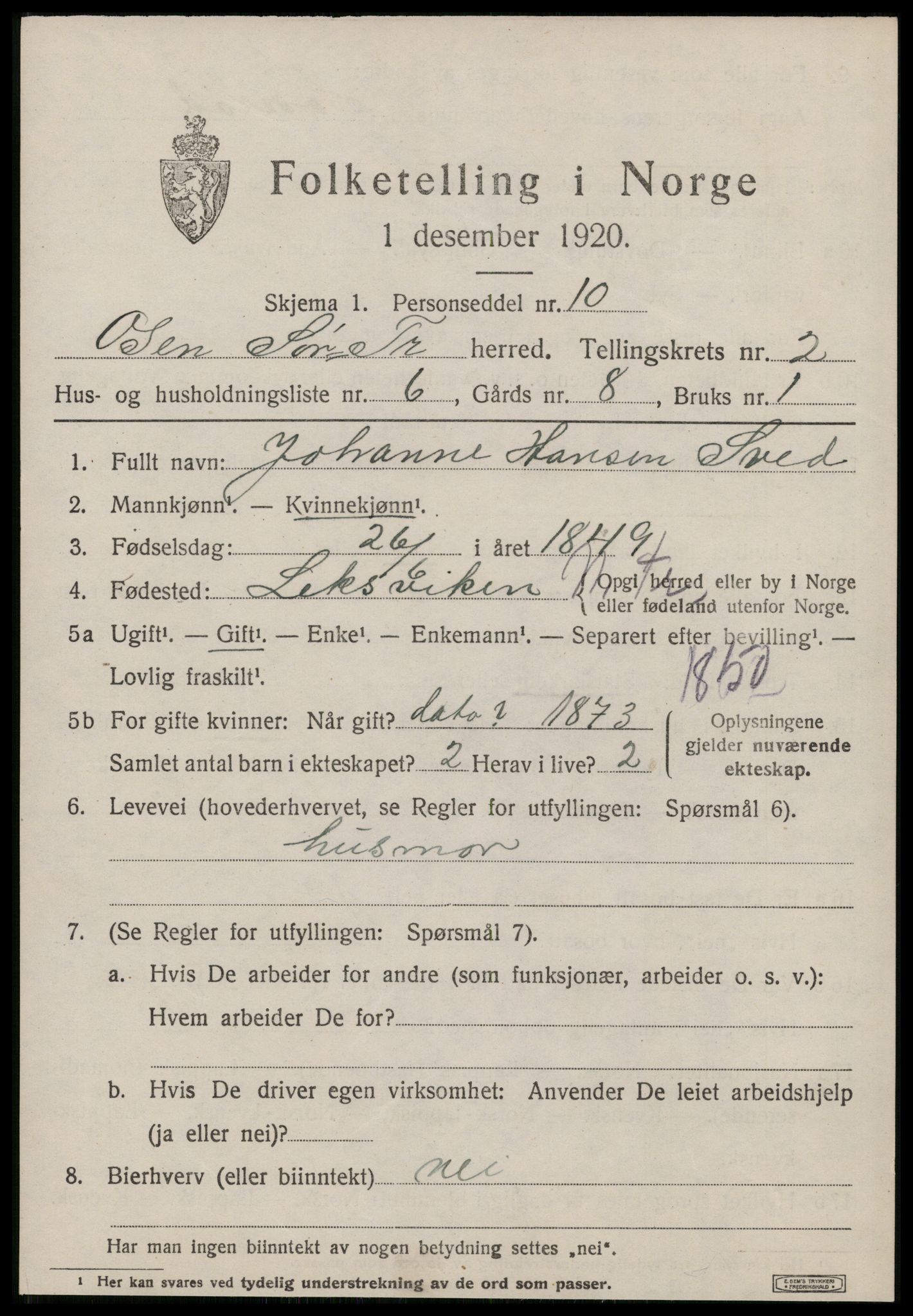 SAT, 1920 census for Osen, 1920, p. 1267