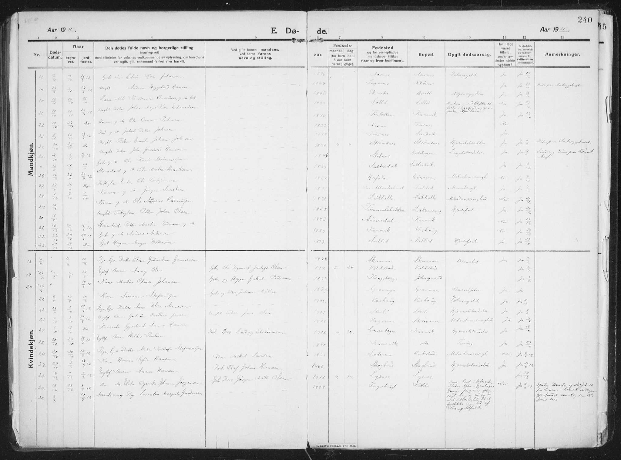 Lenvik sokneprestembete, SATØ/S-1310/H/Ha/Haa/L0016kirke: Parish register (official) no. 16, 1910-1924, p. 240