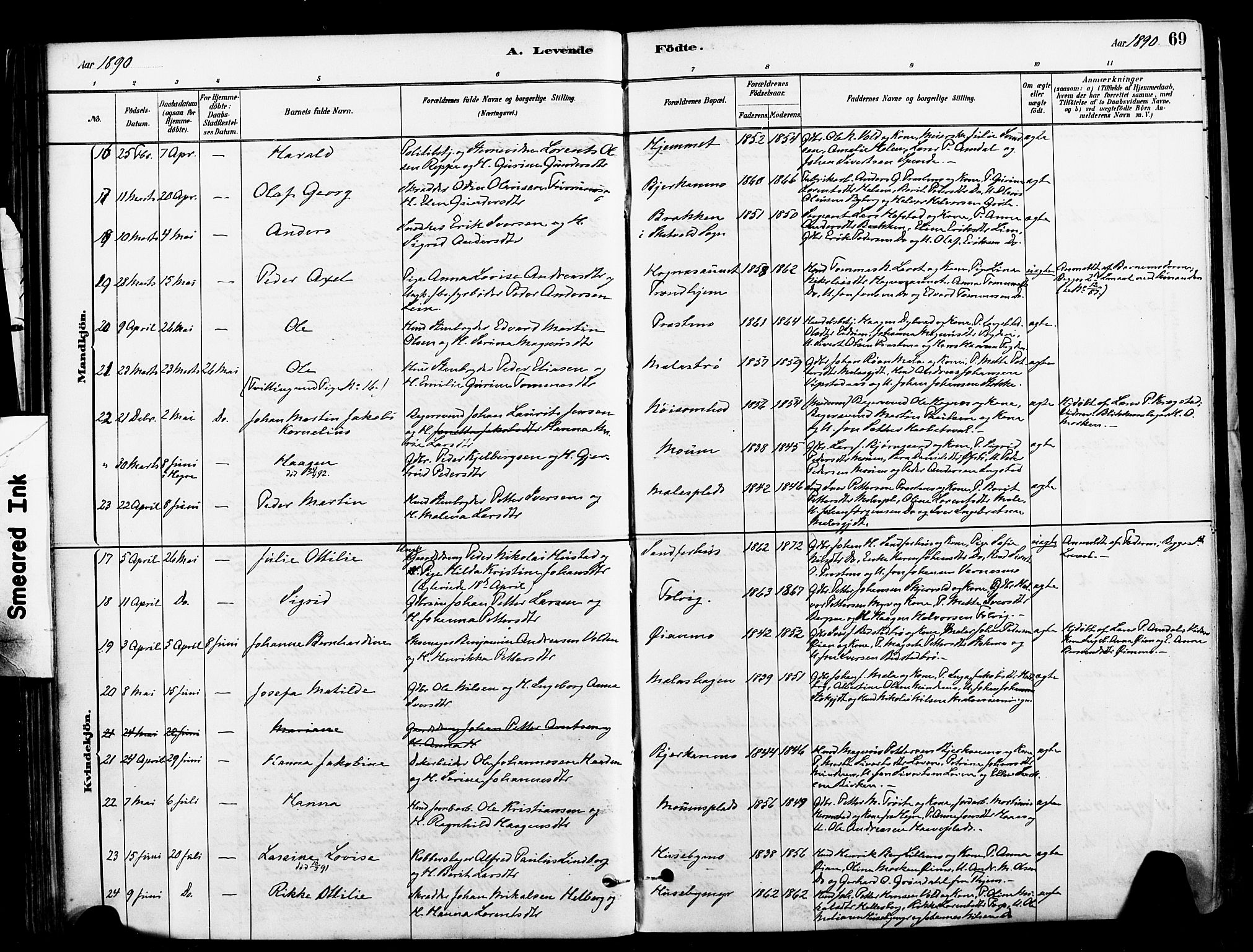 Ministerialprotokoller, klokkerbøker og fødselsregistre - Nord-Trøndelag, SAT/A-1458/709/L0077: Parish register (official) no. 709A17, 1880-1895, p. 69