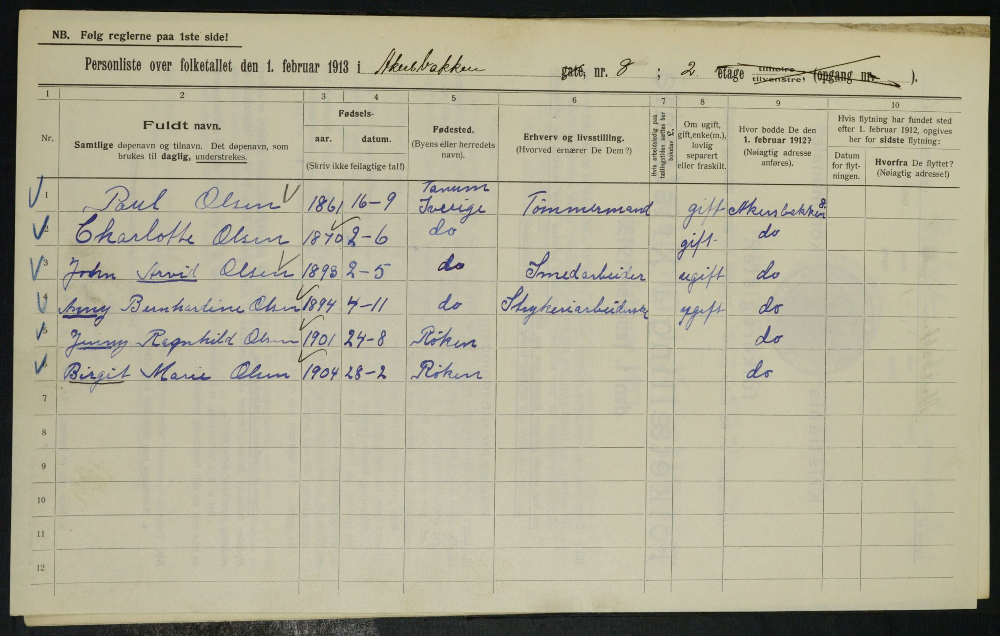 OBA, Municipal Census 1913 for Kristiania, 1913, p. 34