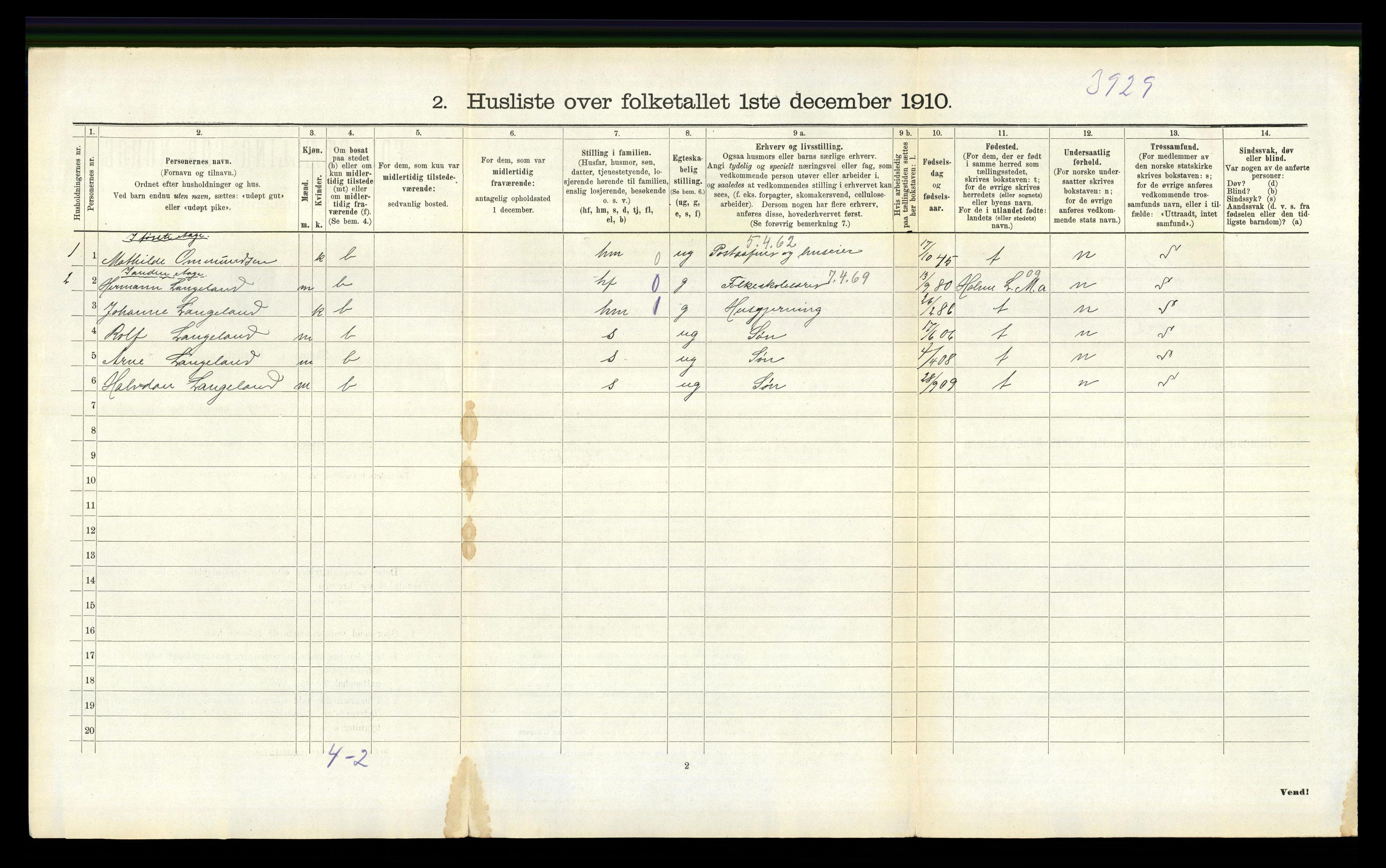 RA, 1910 census for Høvåg, 1910, p. 726