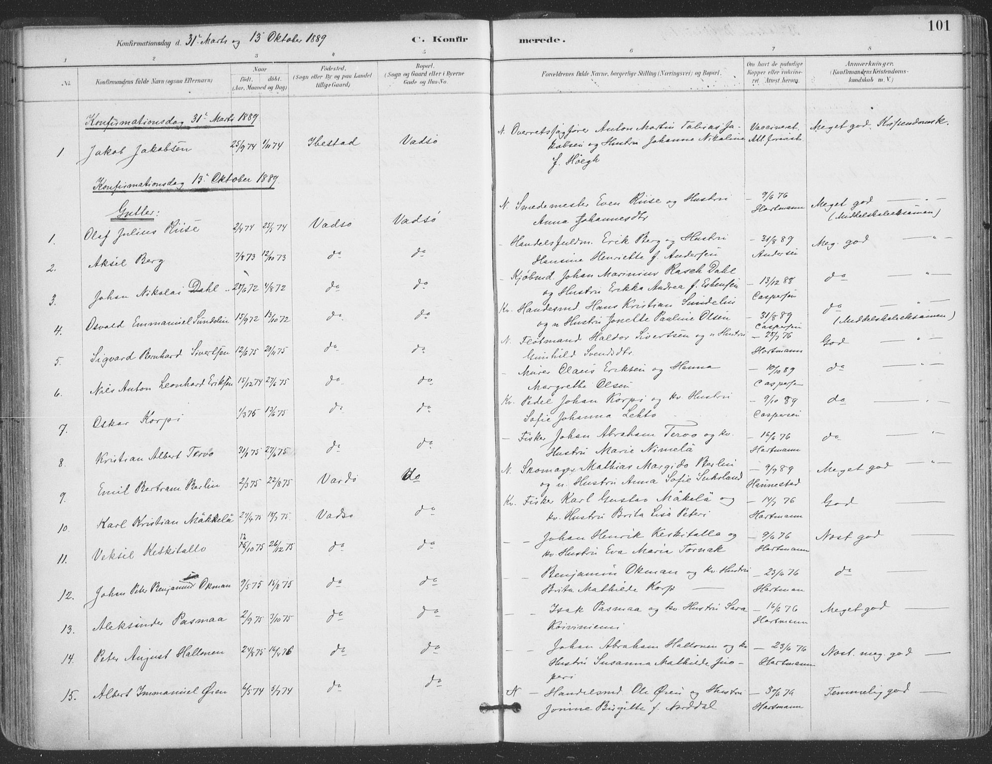 Vadsø sokneprestkontor, SATØ/S-1325/H/Ha/L0006kirke: Parish register (official) no. 6, 1885-1895, p. 101