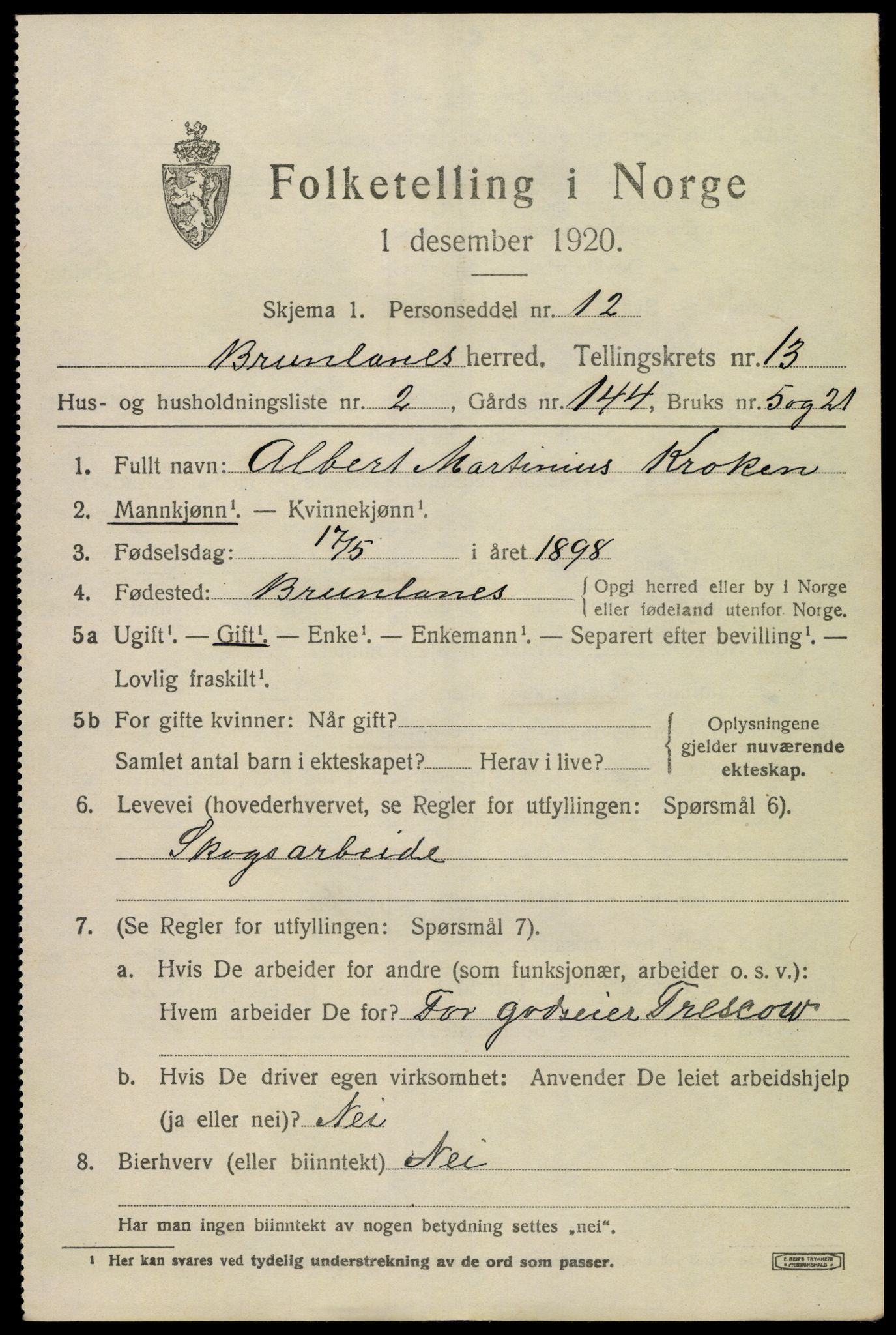 SAKO, 1920 census for Brunlanes, 1920, p. 10821