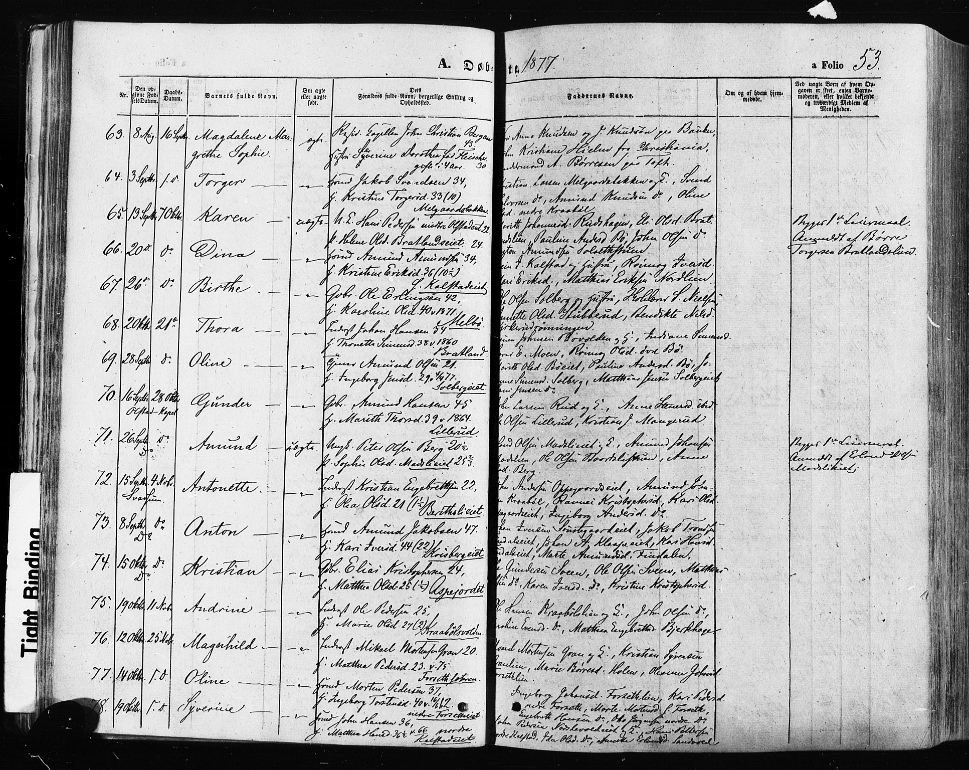 Gausdal prestekontor, SAH/PREST-090/H/Ha/Haa/L0010: Parish register (official) no. 10, 1867-1886, p. 53