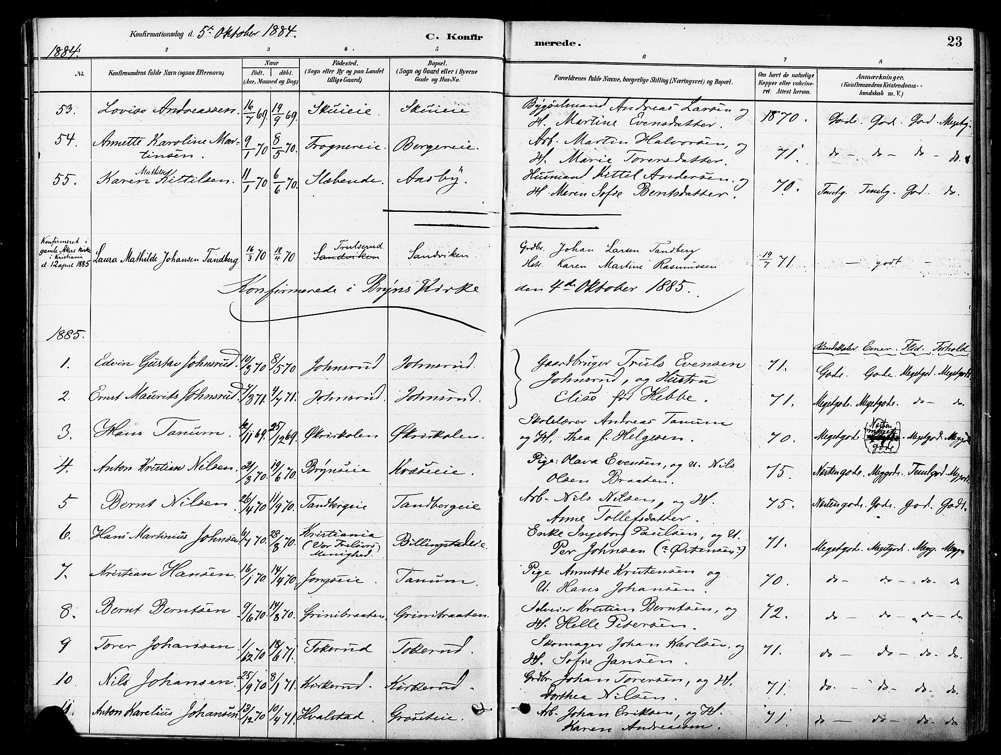 Asker prestekontor Kirkebøker, SAO/A-10256a/F/Fb/L0002: Parish register (official) no. II 2, 1879-1921, p. 23