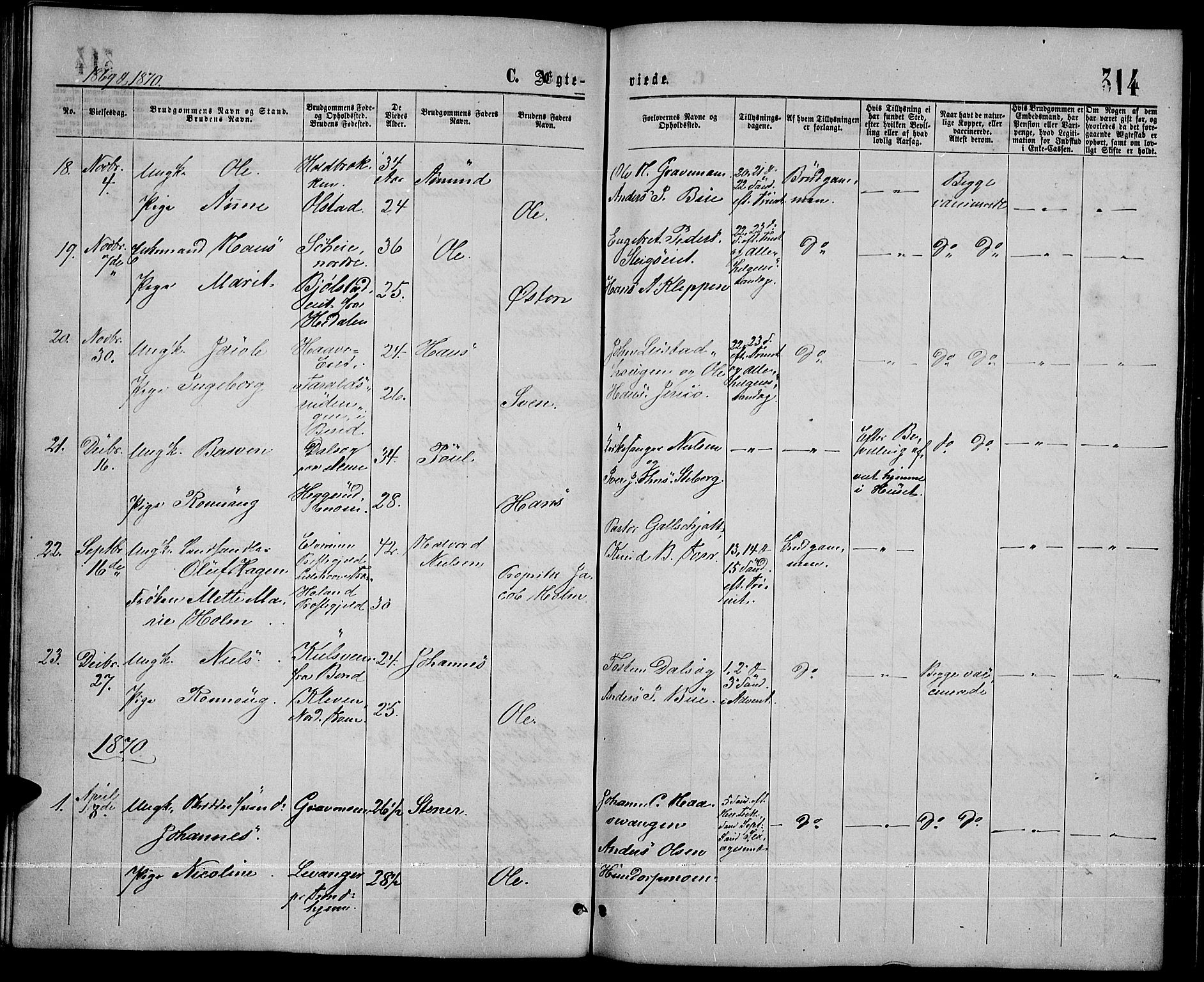 Sør-Fron prestekontor, SAH/PREST-010/H/Ha/Hab/L0002: Parish register (copy) no. 2, 1864-1883, p. 314