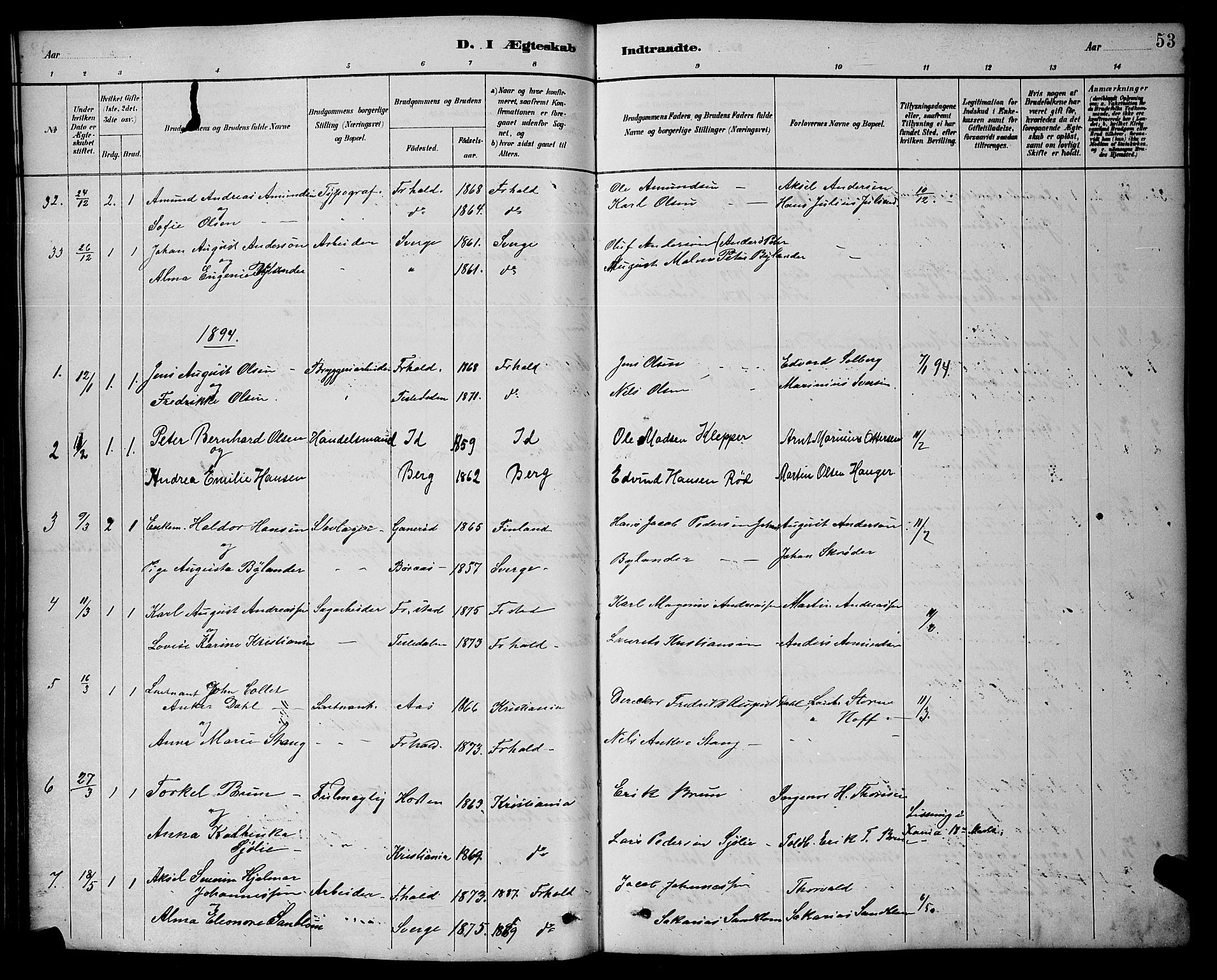 Halden prestekontor Kirkebøker, SAO/A-10909/G/Ga/L0009: Parish register (copy) no. 9, 1885-1908, p. 53