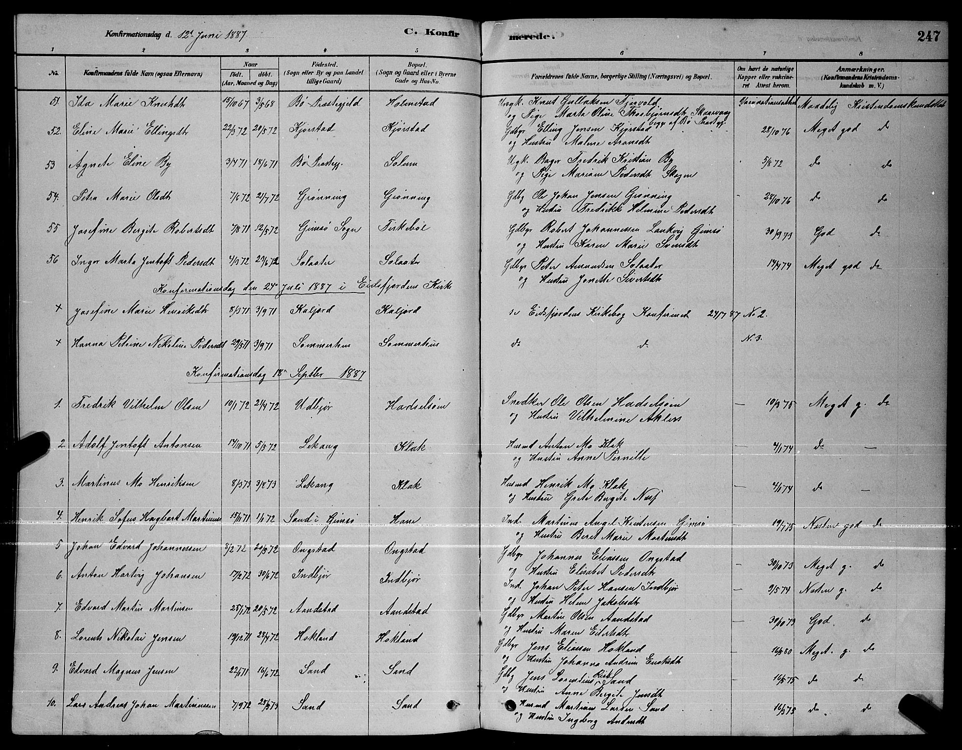 Ministerialprotokoller, klokkerbøker og fødselsregistre - Nordland, AV/SAT-A-1459/888/L1267: Parish register (copy) no. 888C05, 1878-1890, p. 247