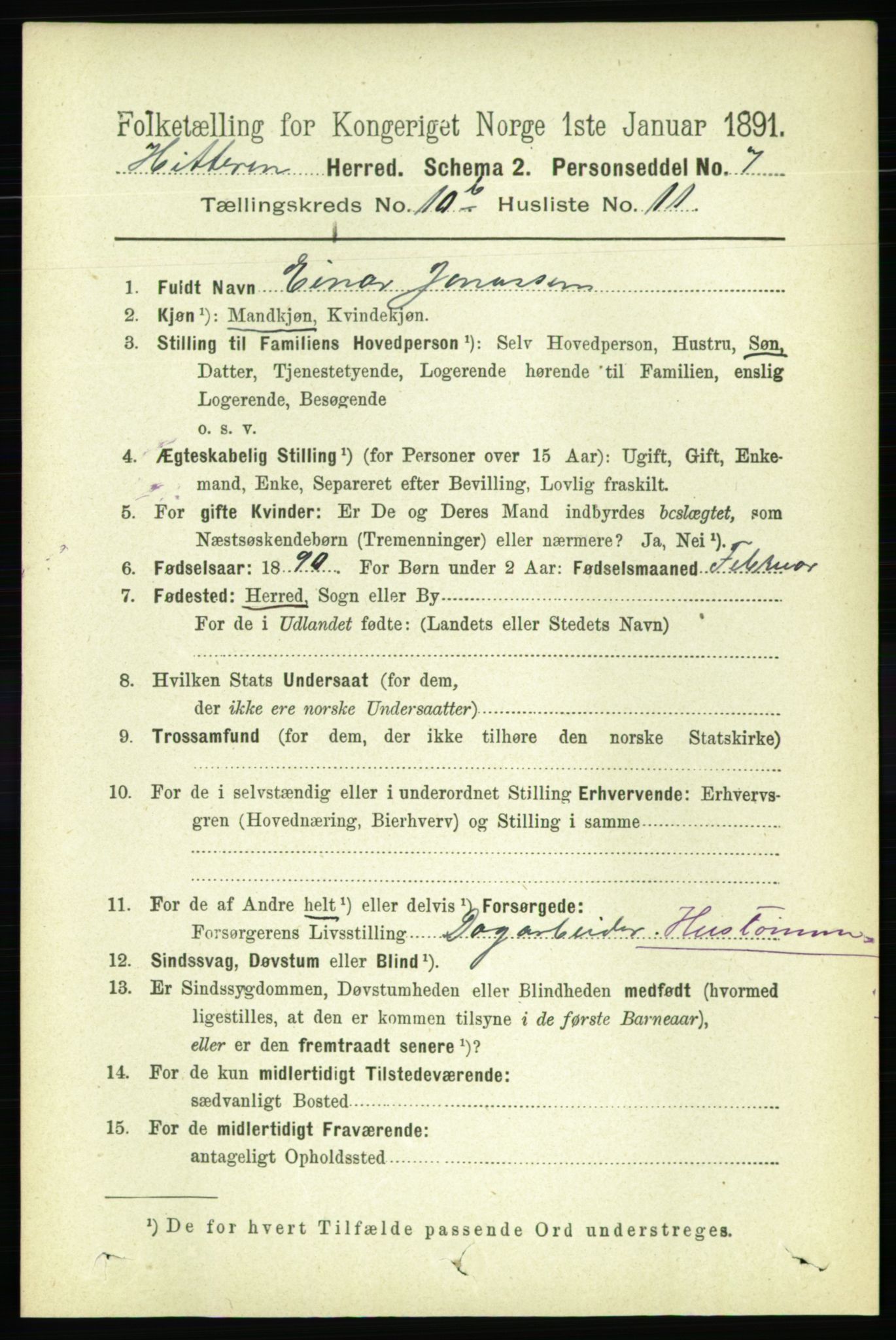 RA, 1891 census for 1617 Hitra, 1891, p. 2412