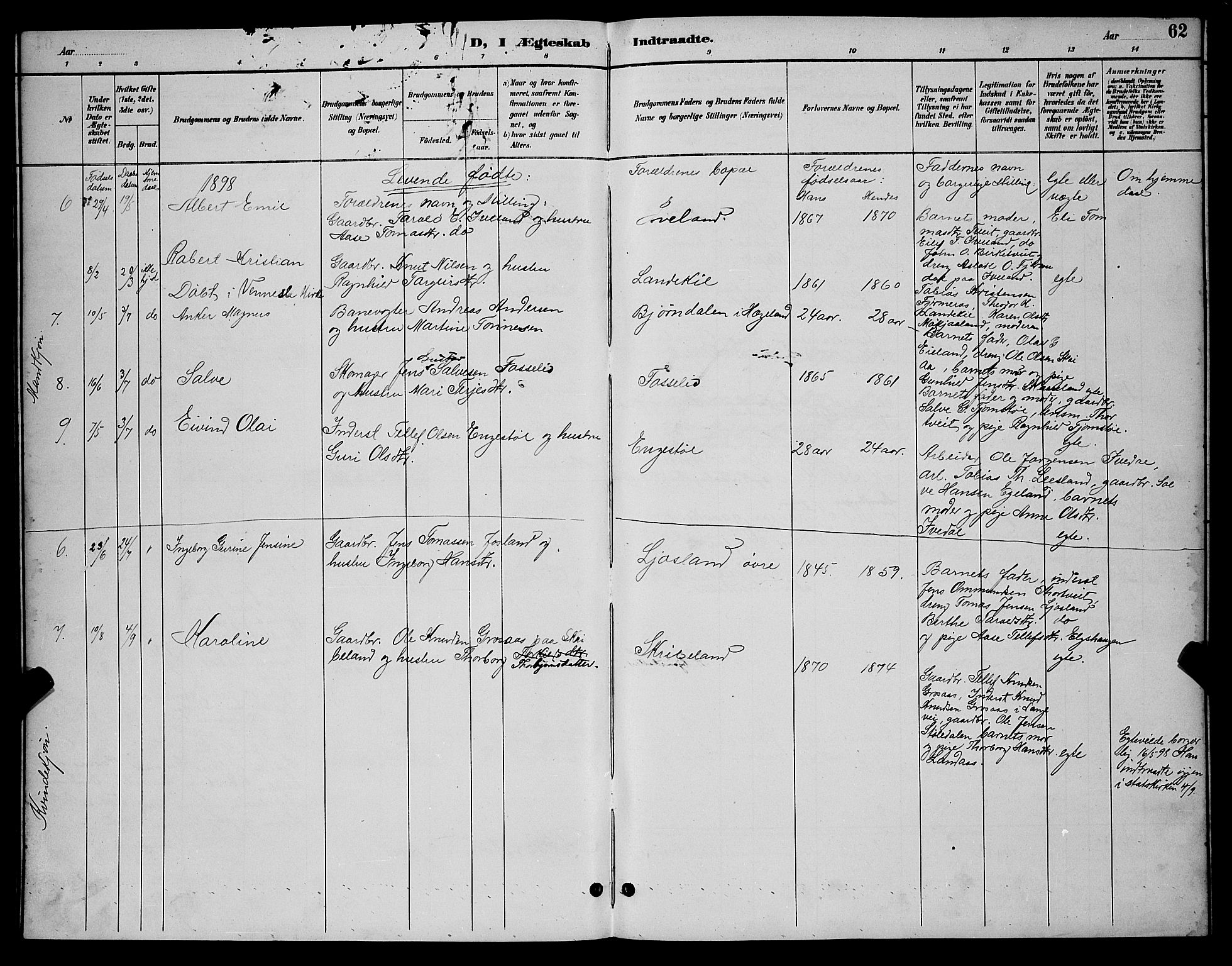 Evje sokneprestkontor, AV/SAK-1111-0008/F/Fb/Fbc/L0004: Parish register (copy) no. B 4, 1890-1900, p. 62