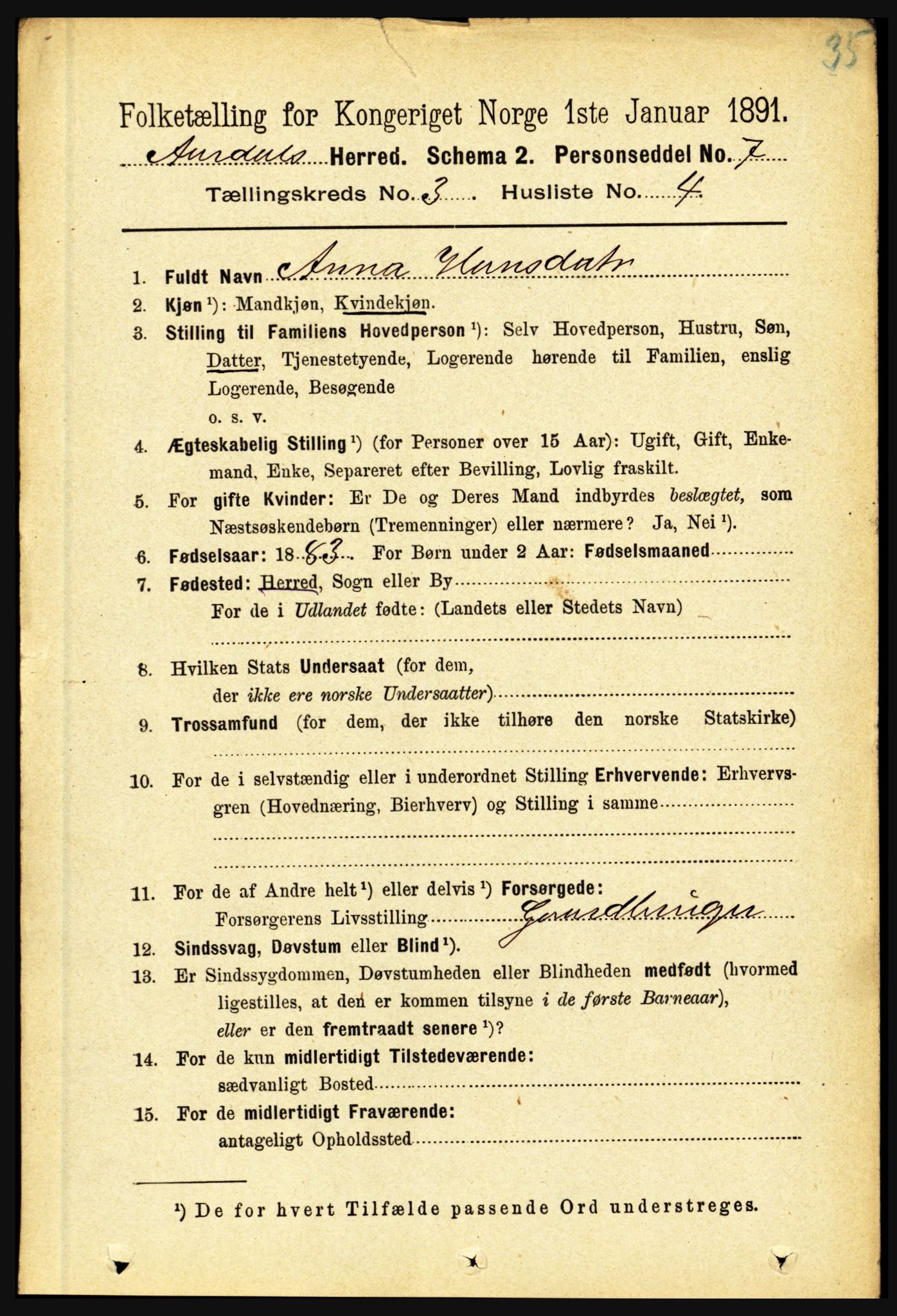 RA, 1891 census for 1424 Årdal, 1891, p. 413