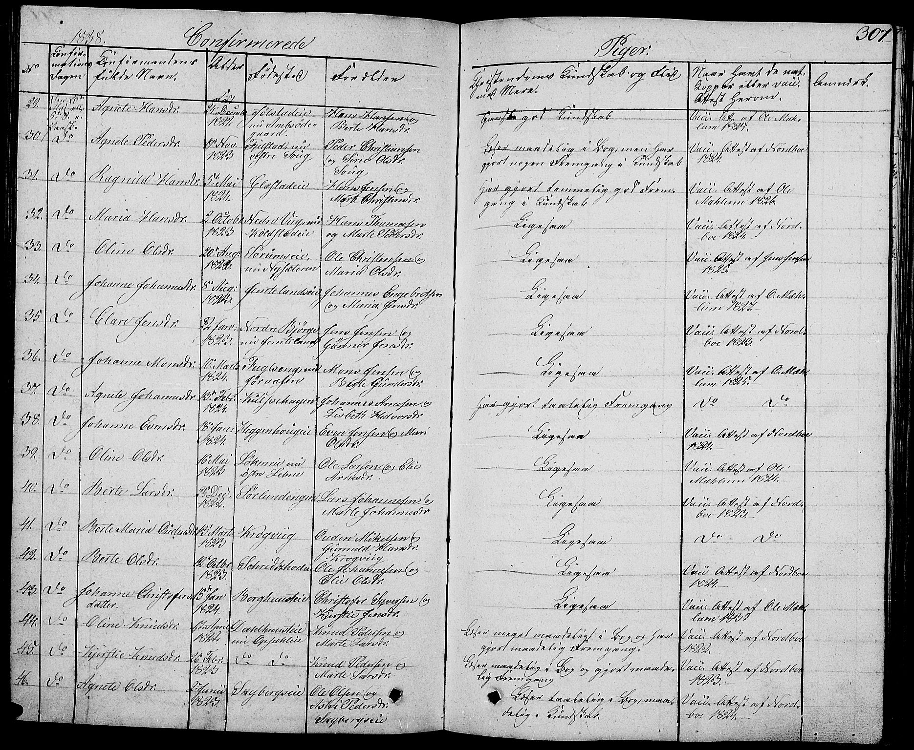 Ringsaker prestekontor, AV/SAH-PREST-014/L/La/L0004: Parish register (copy) no. 4, 1827-1838, p. 307