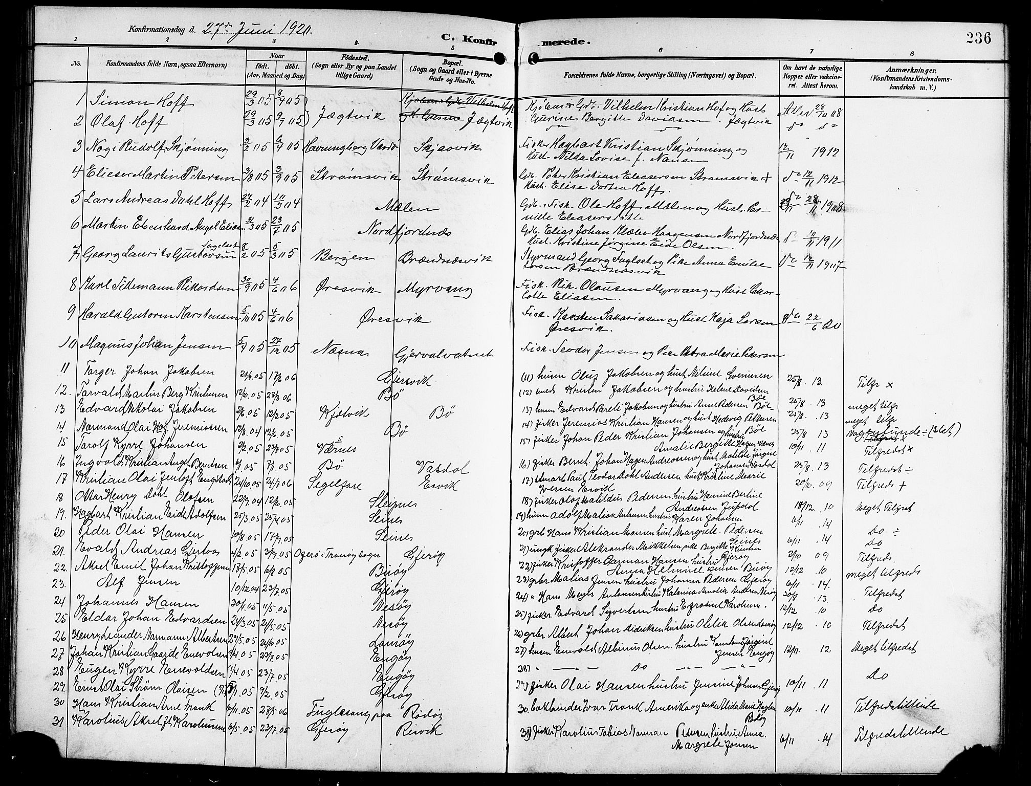Ministerialprotokoller, klokkerbøker og fødselsregistre - Nordland, SAT/A-1459/841/L0621: Parish register (copy) no. 841C05, 1897-1923, p. 236
