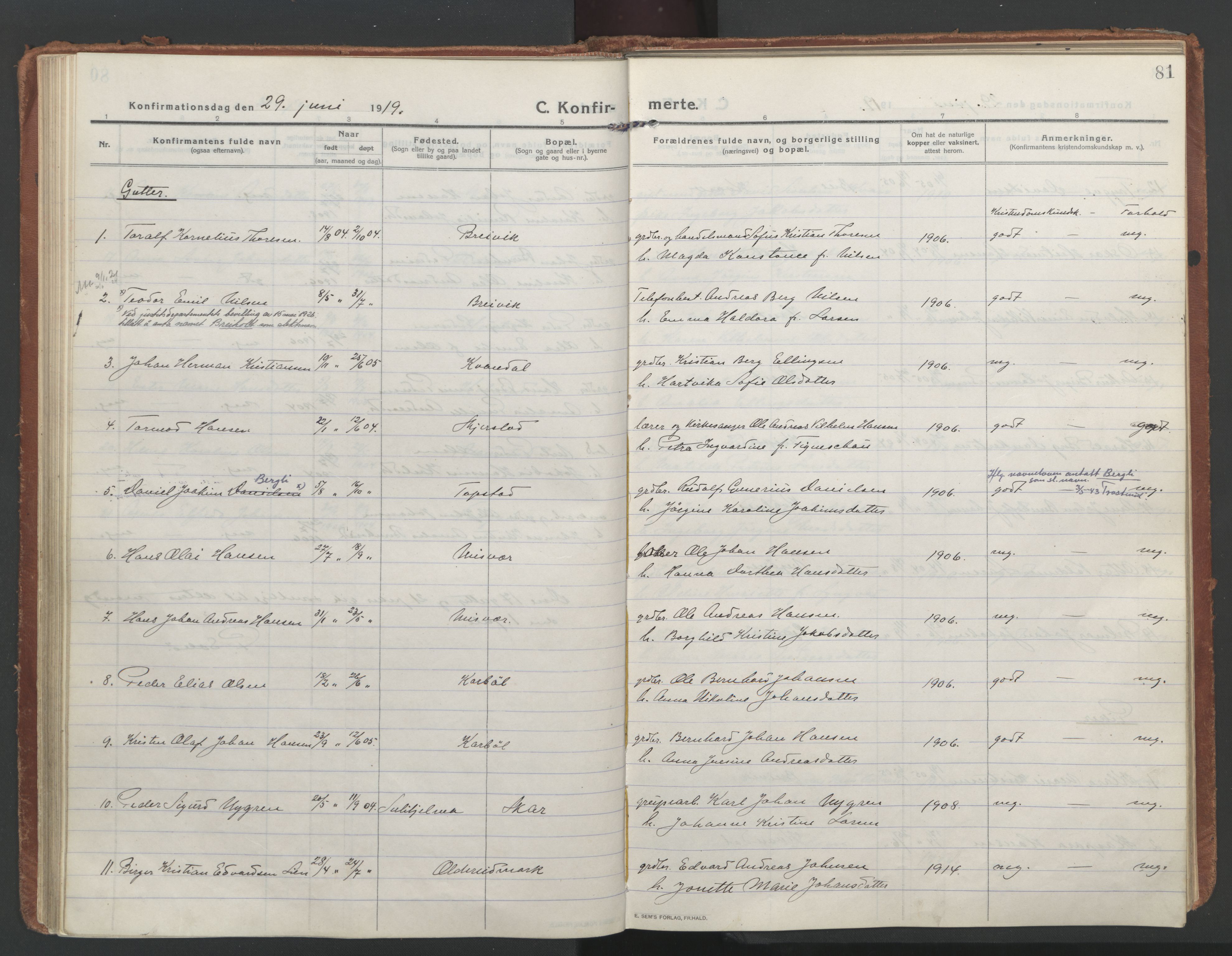Ministerialprotokoller, klokkerbøker og fødselsregistre - Nordland, SAT/A-1459/852/L0748: Parish register (official) no. 852A18, 1913-1932, p. 81