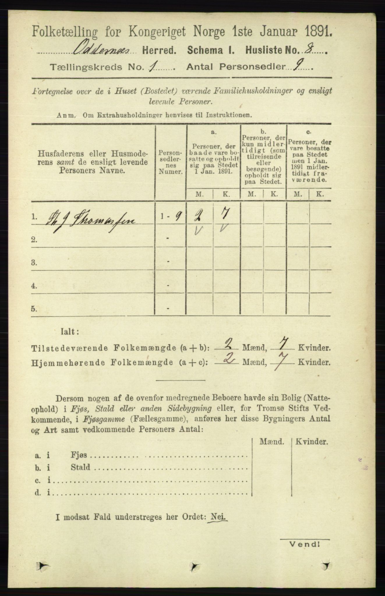 RA, 1891 census for 1012 Oddernes, 1891, p. 45