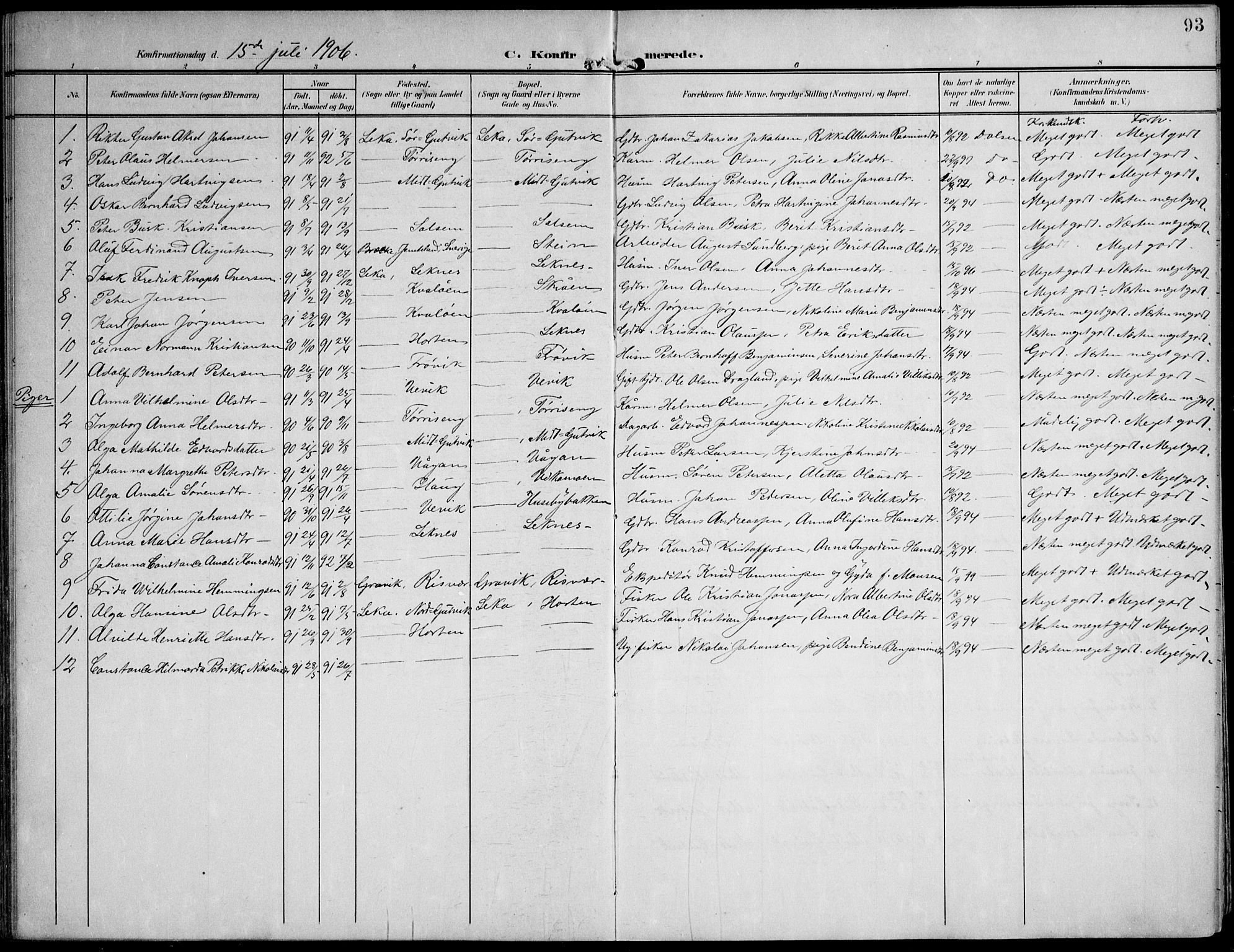 Ministerialprotokoller, klokkerbøker og fødselsregistre - Nord-Trøndelag, SAT/A-1458/788/L0698: Parish register (official) no. 788A05, 1902-1921, p. 93