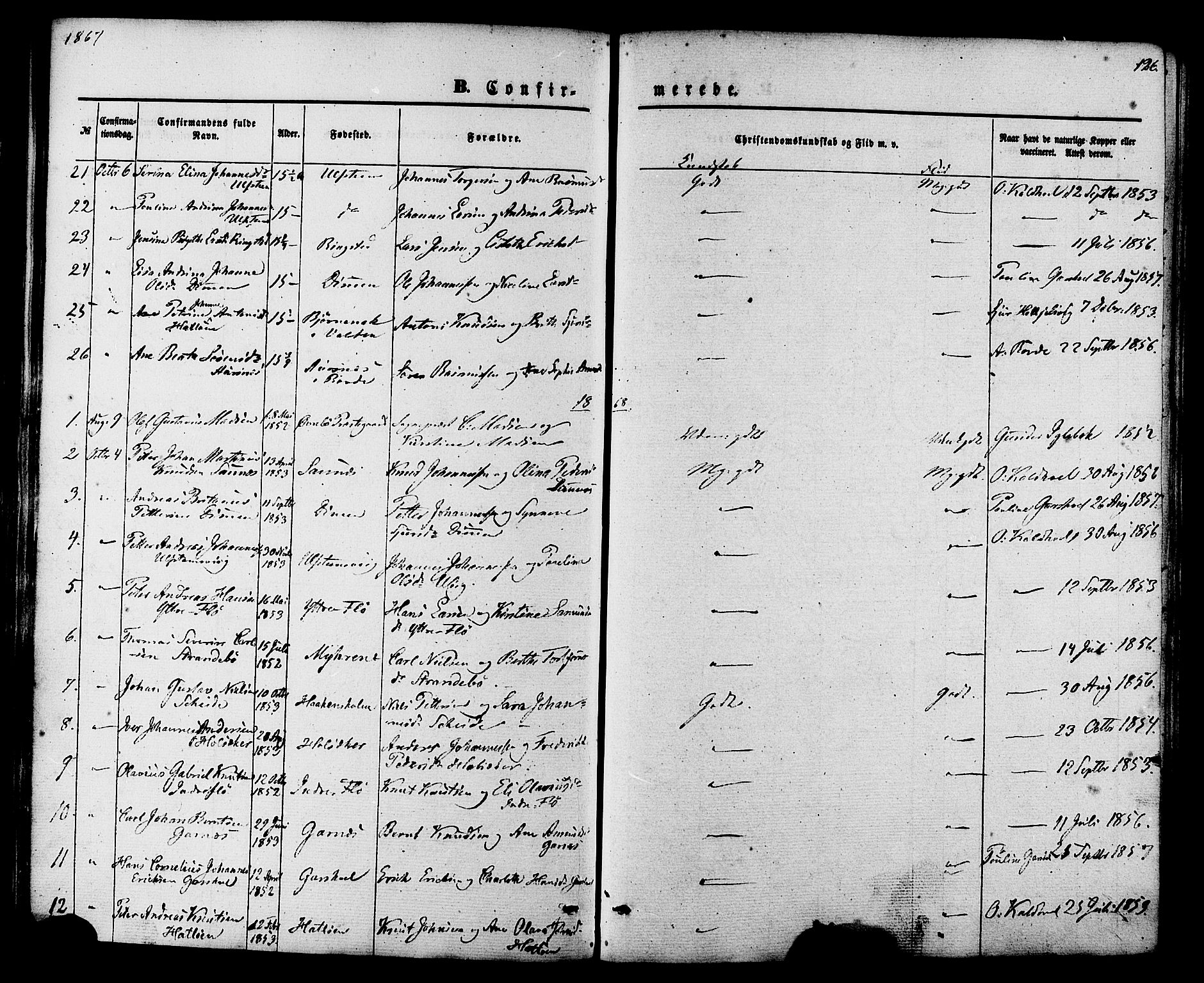 Ministerialprotokoller, klokkerbøker og fødselsregistre - Møre og Romsdal, SAT/A-1454/509/L0105: Parish register (official) no. 509A03, 1848-1882, p. 126