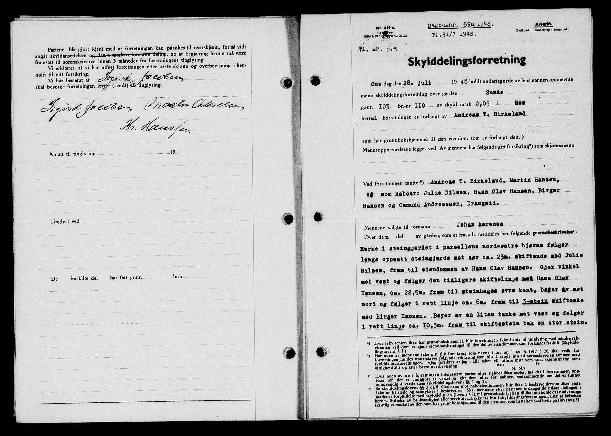 Flekkefjord sorenskriveri, SAK/1221-0001/G/Gb/Gba/L0064: Mortgage book no. A-12, 1948-1949, Diary no: : 590/1948