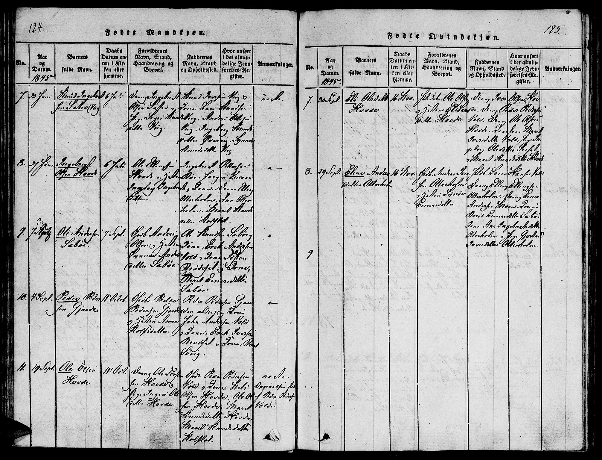 Ministerialprotokoller, klokkerbøker og fødselsregistre - Møre og Romsdal, SAT/A-1454/543/L0561: Parish register (official) no. 543A01, 1818-1853, p. 124-125